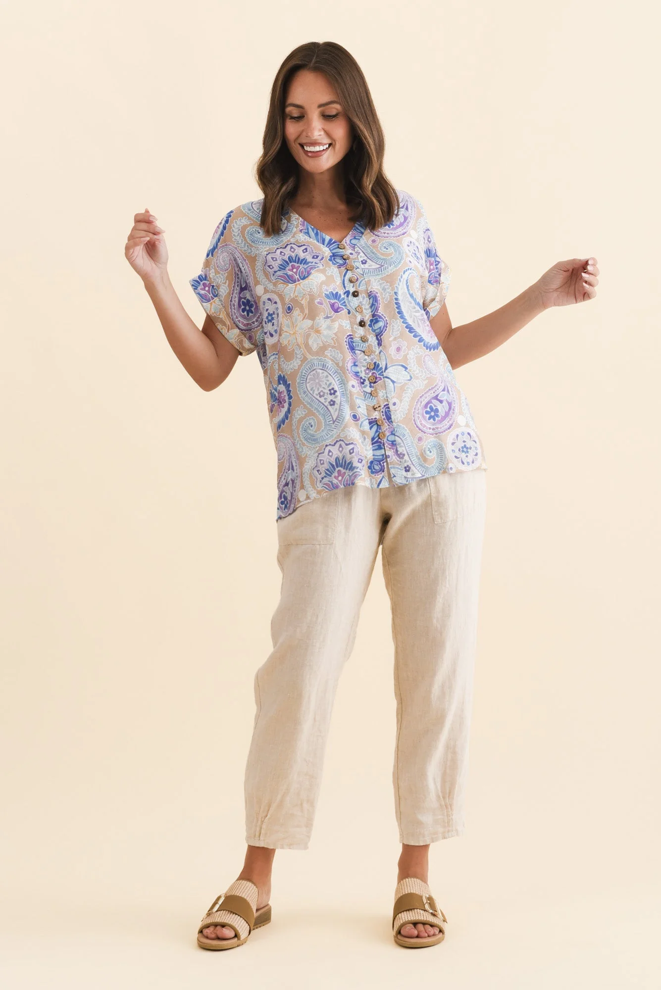 Miray Blue Floral Button Top - Image 2