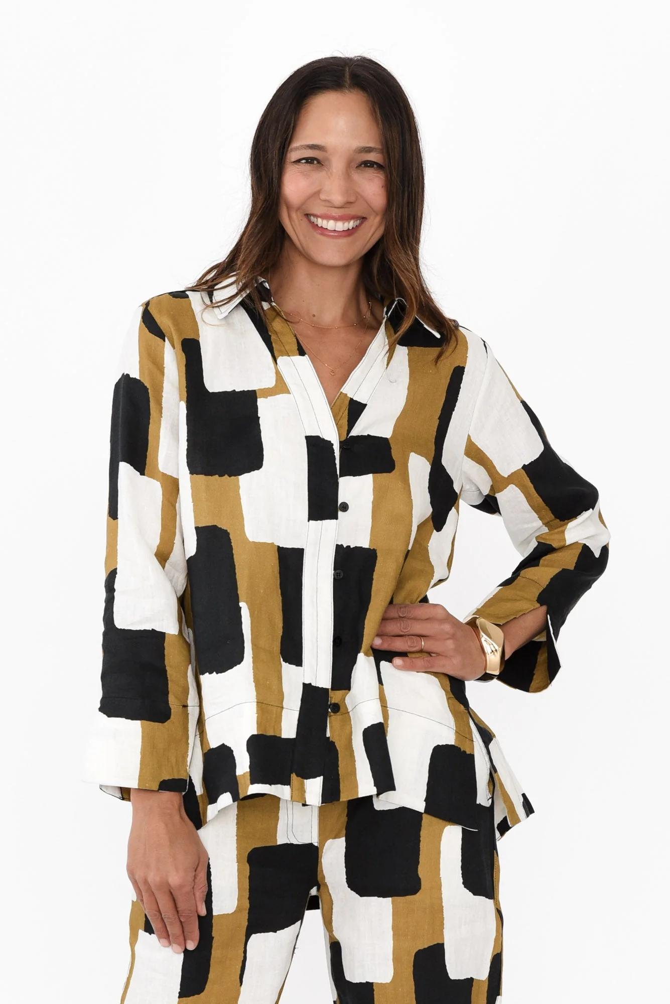 Miriam Yellow Geo Linen Tunic