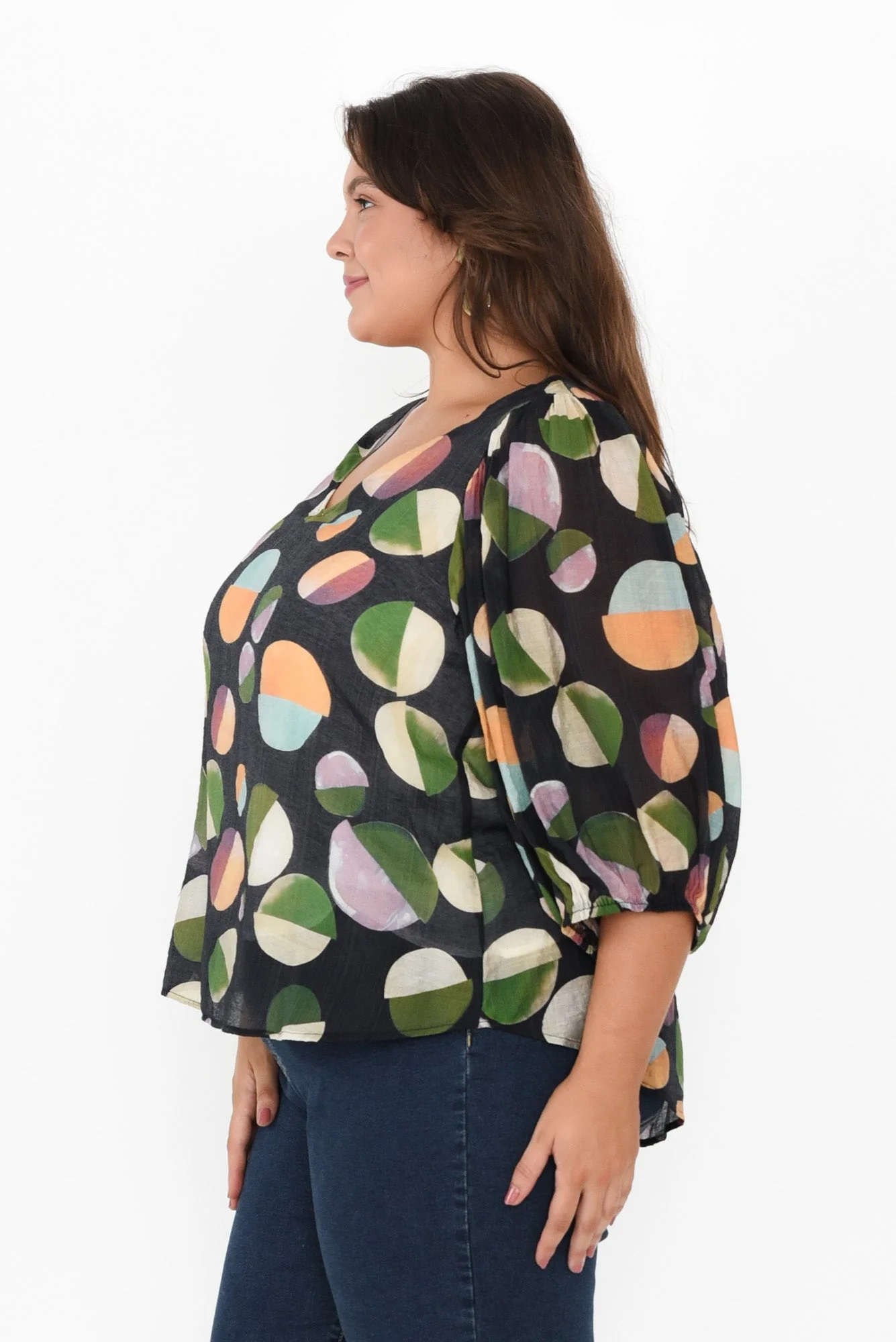 Misma Navy Spot V Neck Top - Image 8