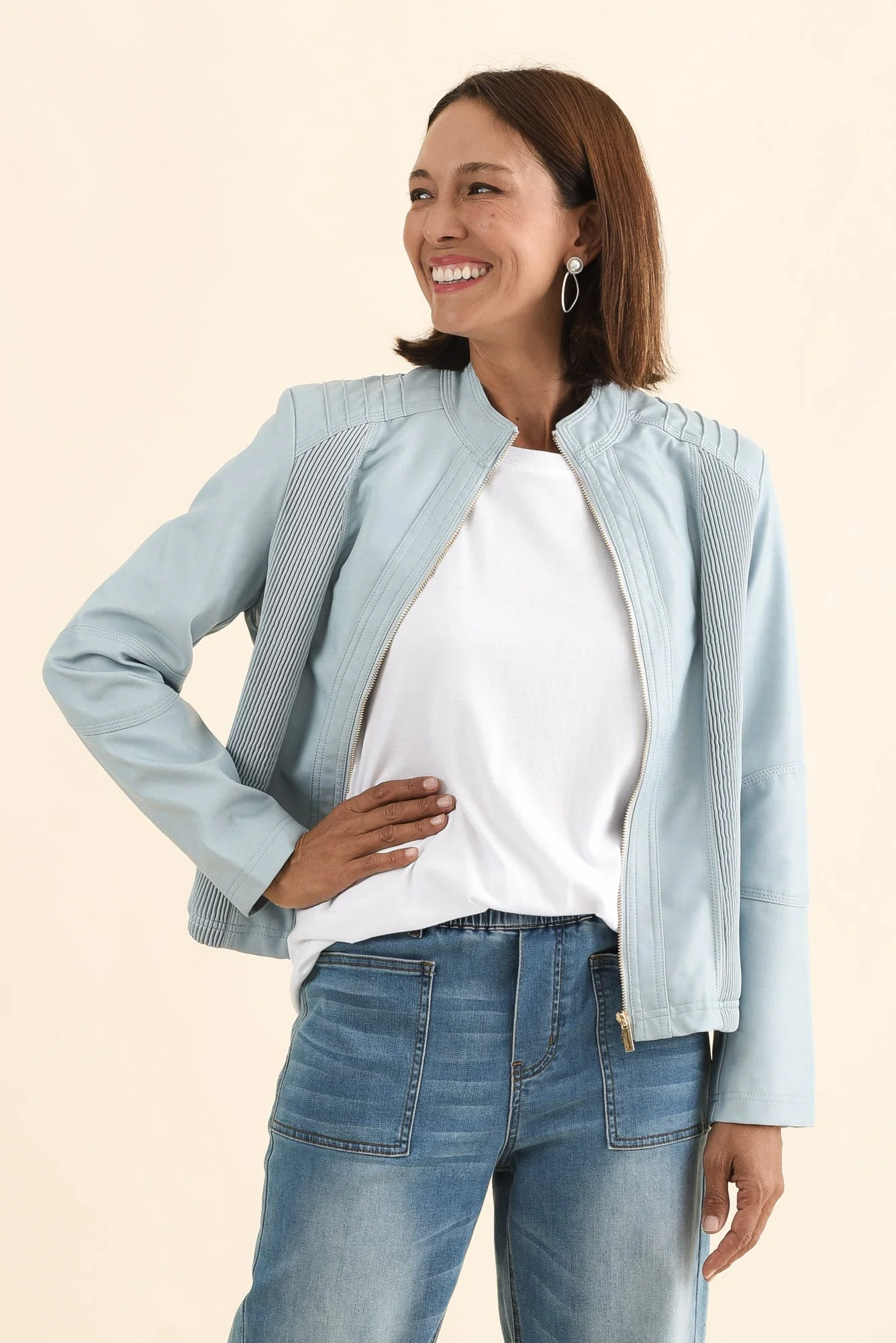 Mitchell Blue Faux Leather Biker Jacket
