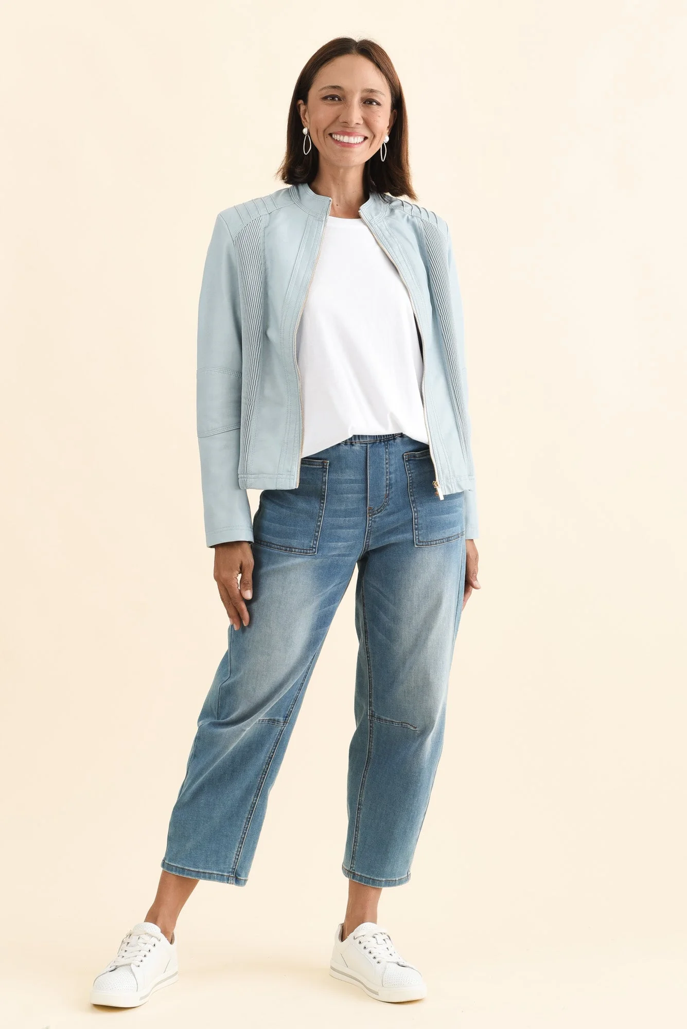 Mitchell Blue Faux Leather Biker Jacket - Image 2