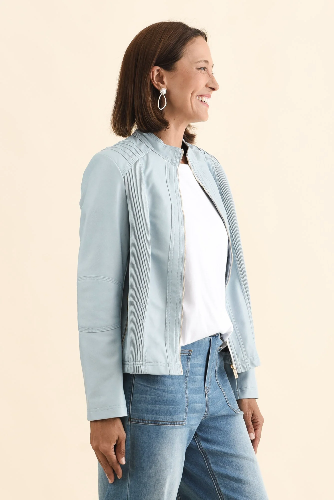 Mitchell Blue Faux Leather Biker Jacket - Image 3