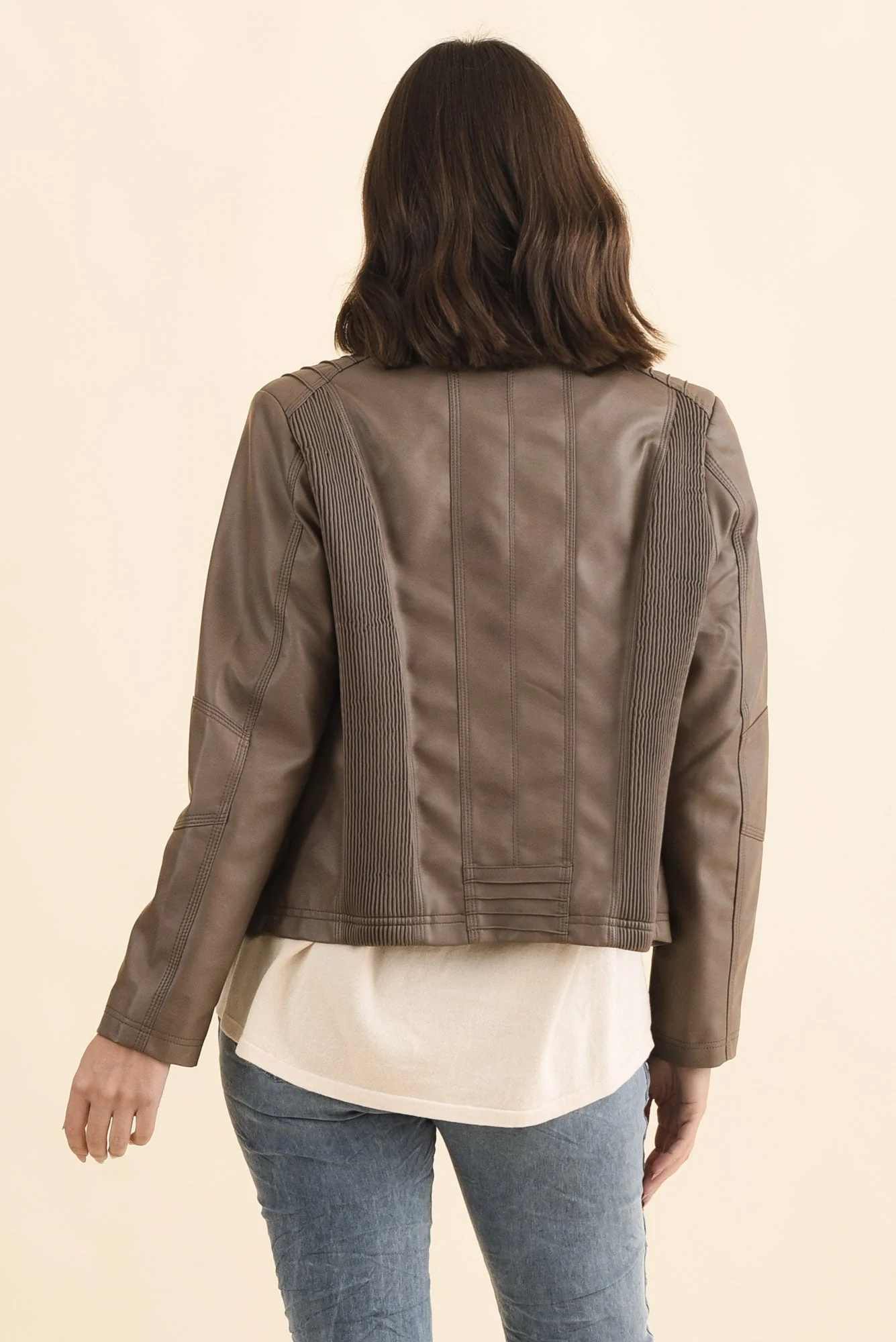 Mitchell Brown Faux Leather Biker Jacket - Image 4