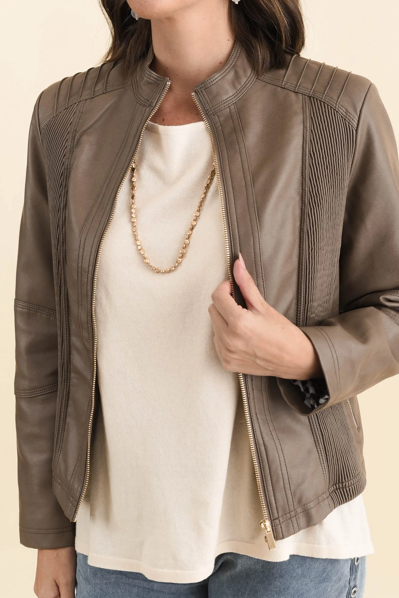 Mitchell Brown Faux Leather Biker Jacket - Image 5