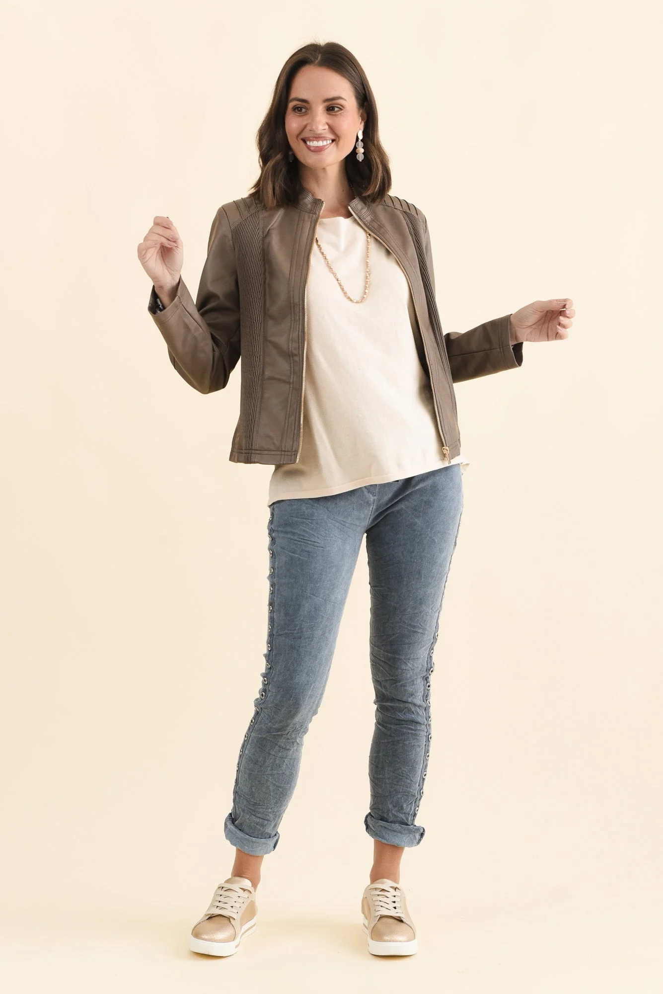 Mitchell Brown Faux Leather Biker Jacket - Image 6