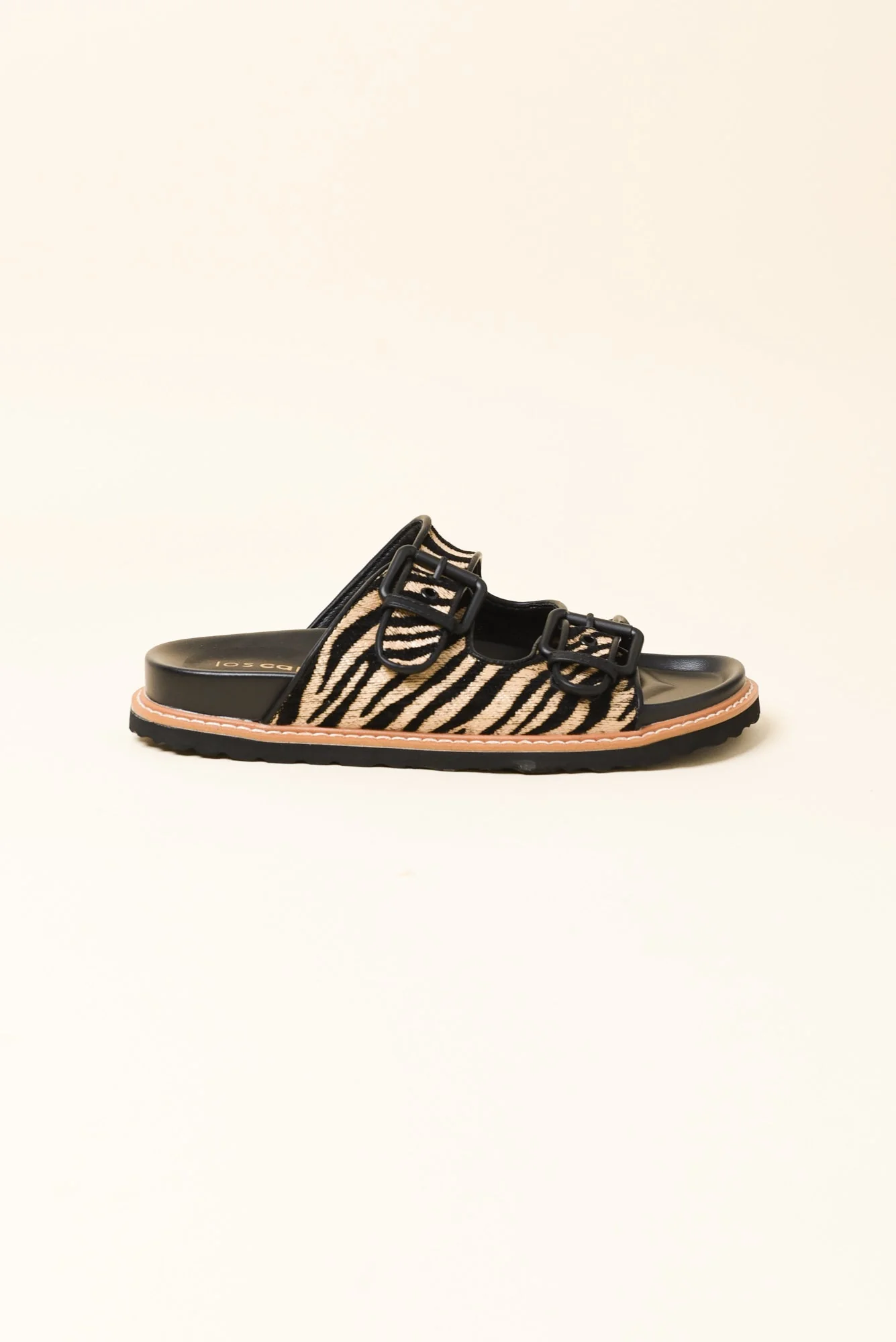 Moda Black Zebra Raffia Buckle Slide