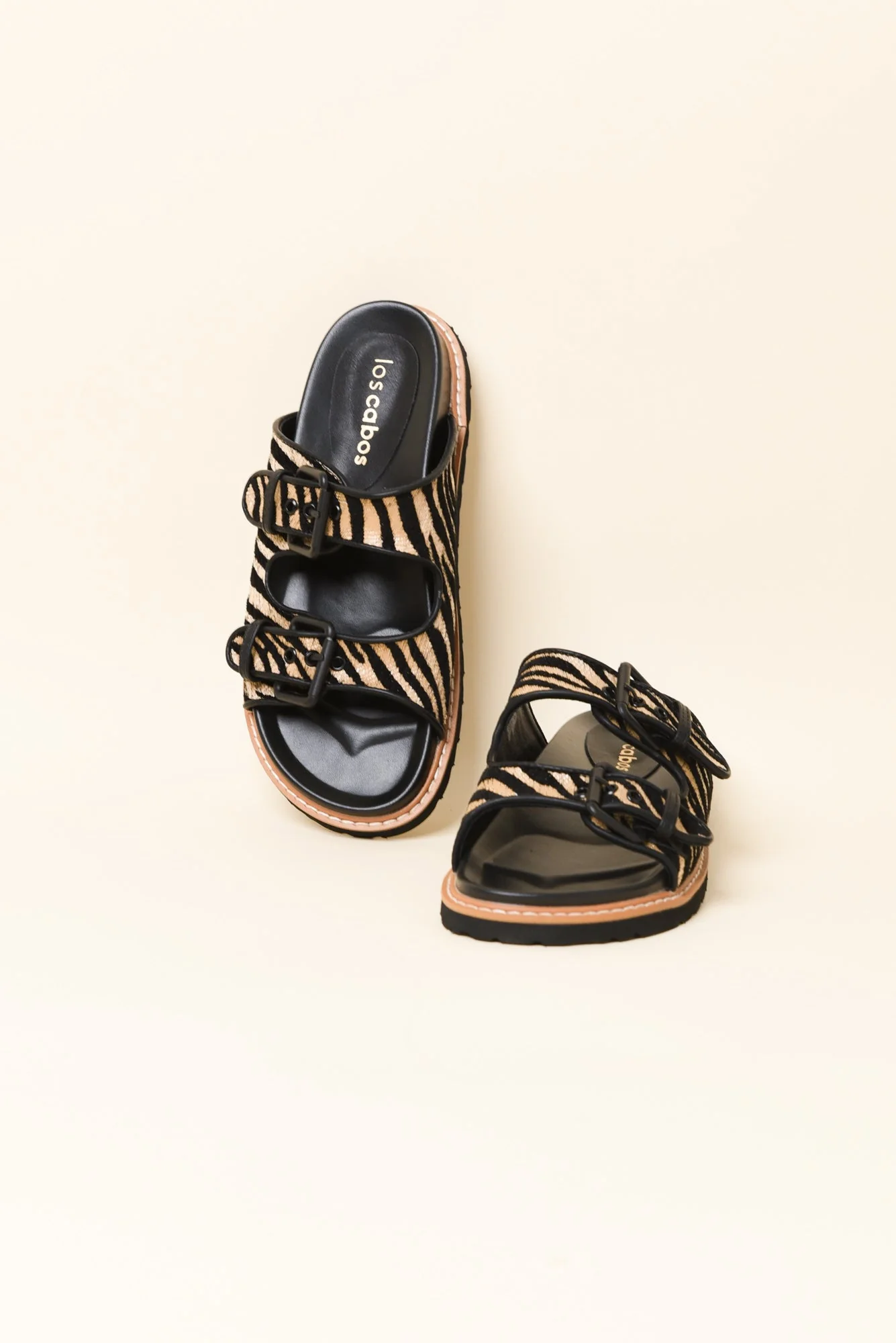 Moda Black Zebra Raffia Buckle Slide - Image 2