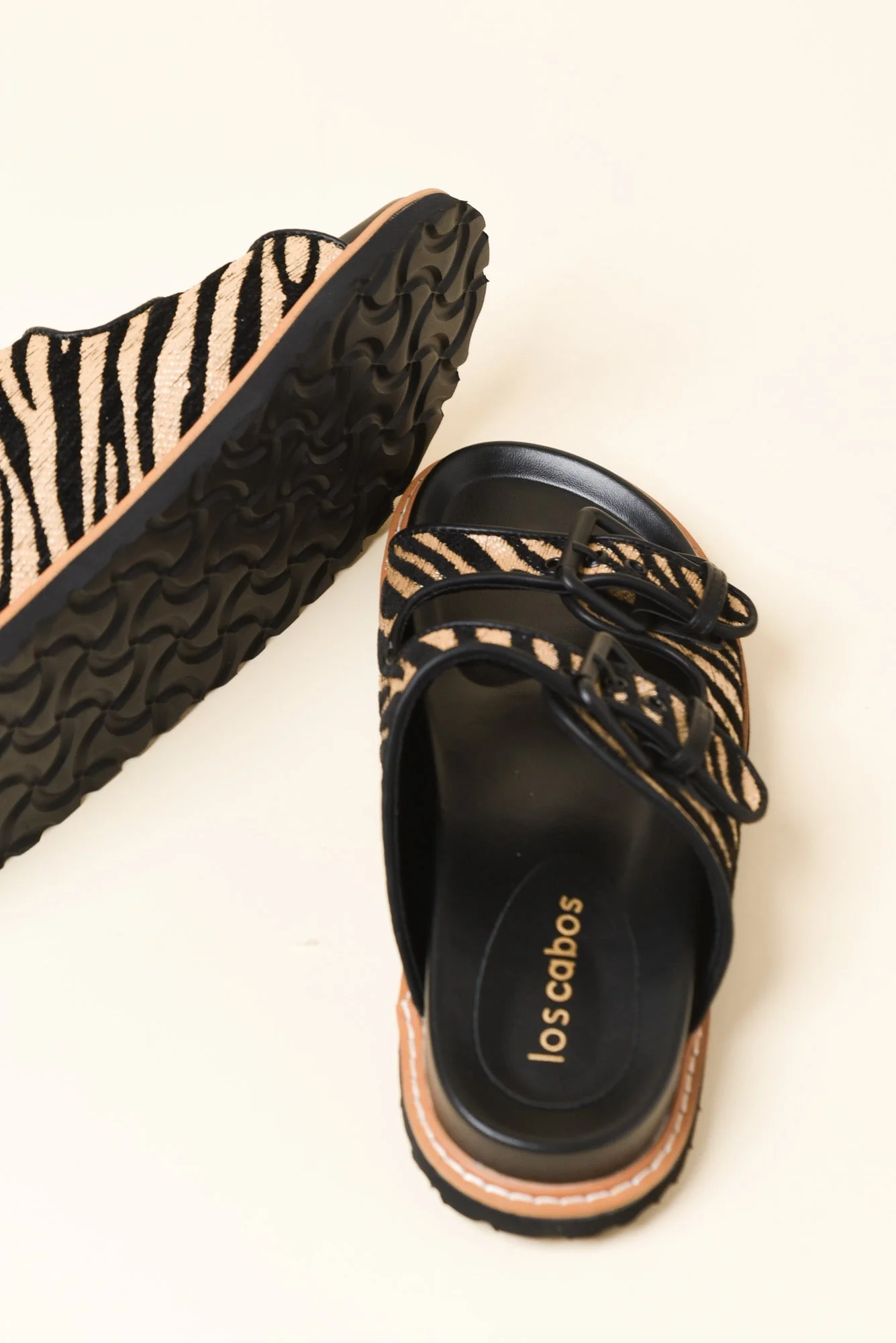 Moda Black Zebra Raffia Buckle Slide - Image 3