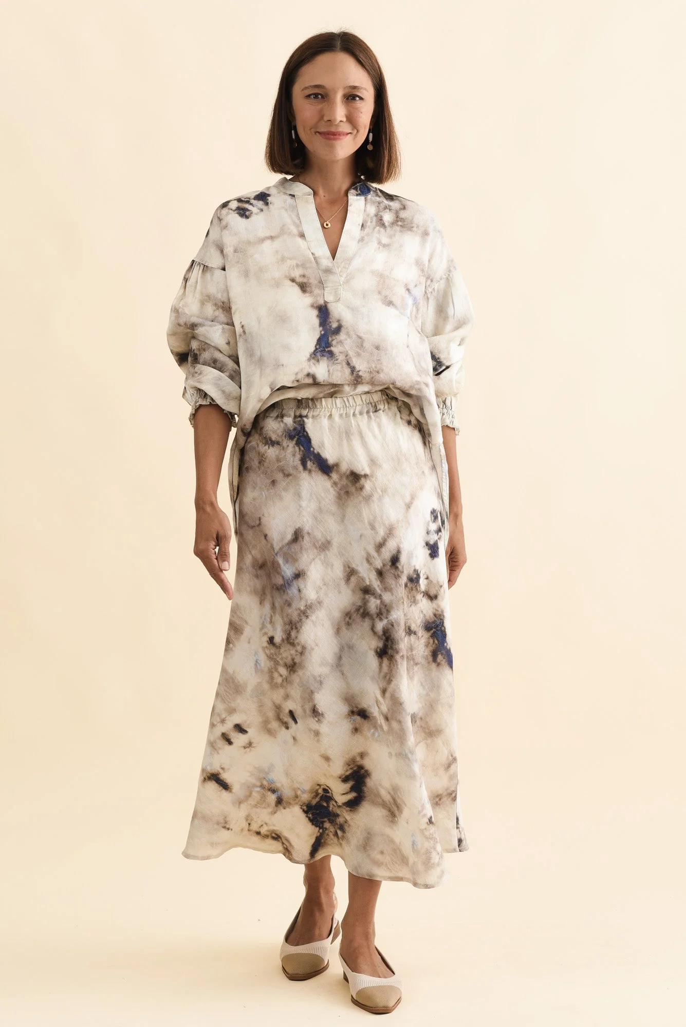Modena Taupe Abstract Linen Midi Skirt - Image 6