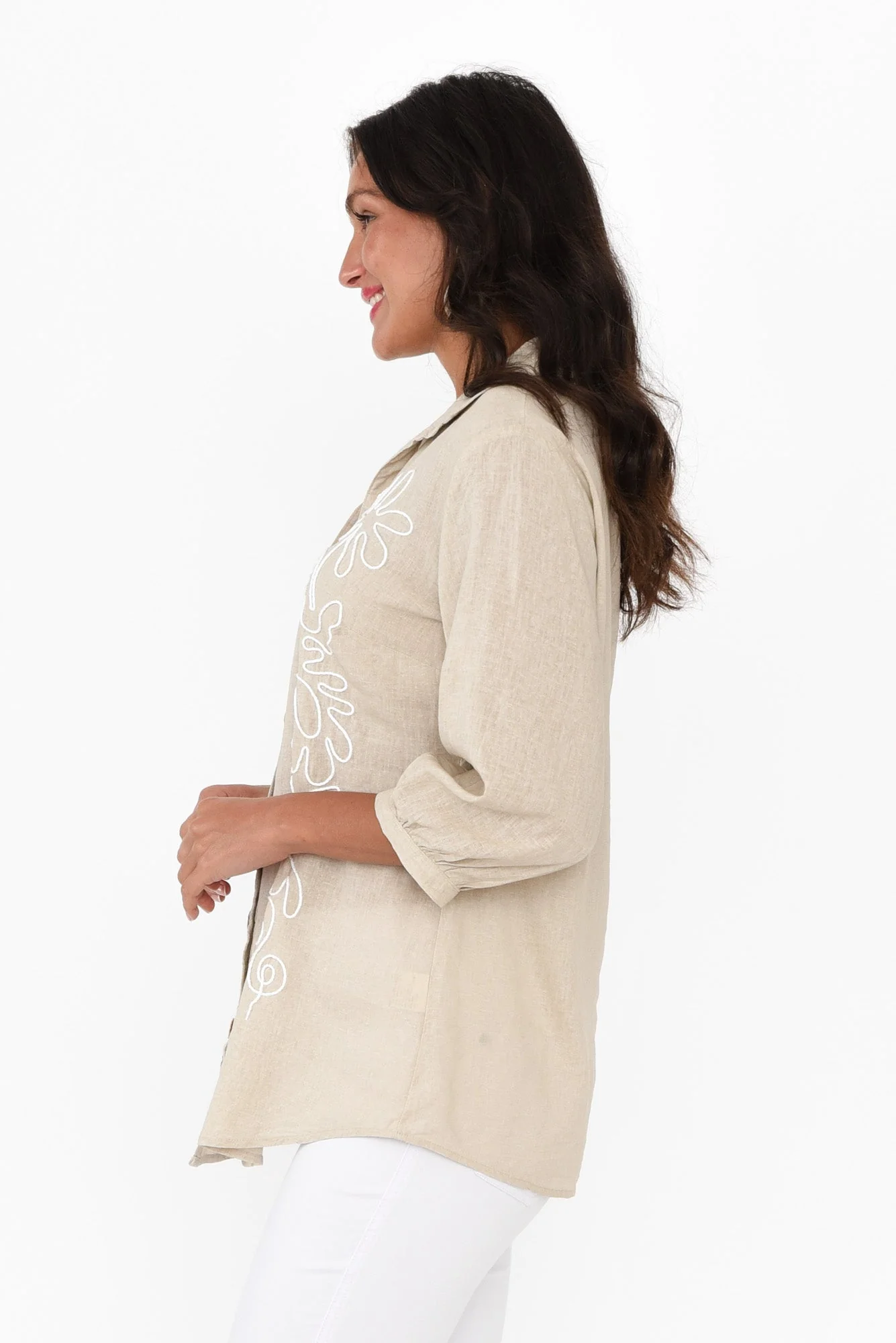 Monica Natural Floral Embroidered Shirt - Image 3