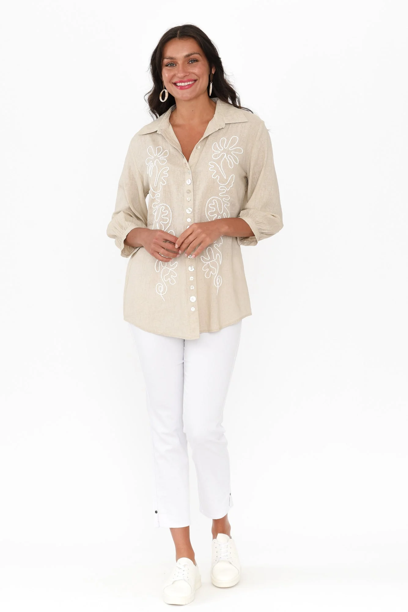 Monica Natural Floral Embroidered Shirt - Image 6
