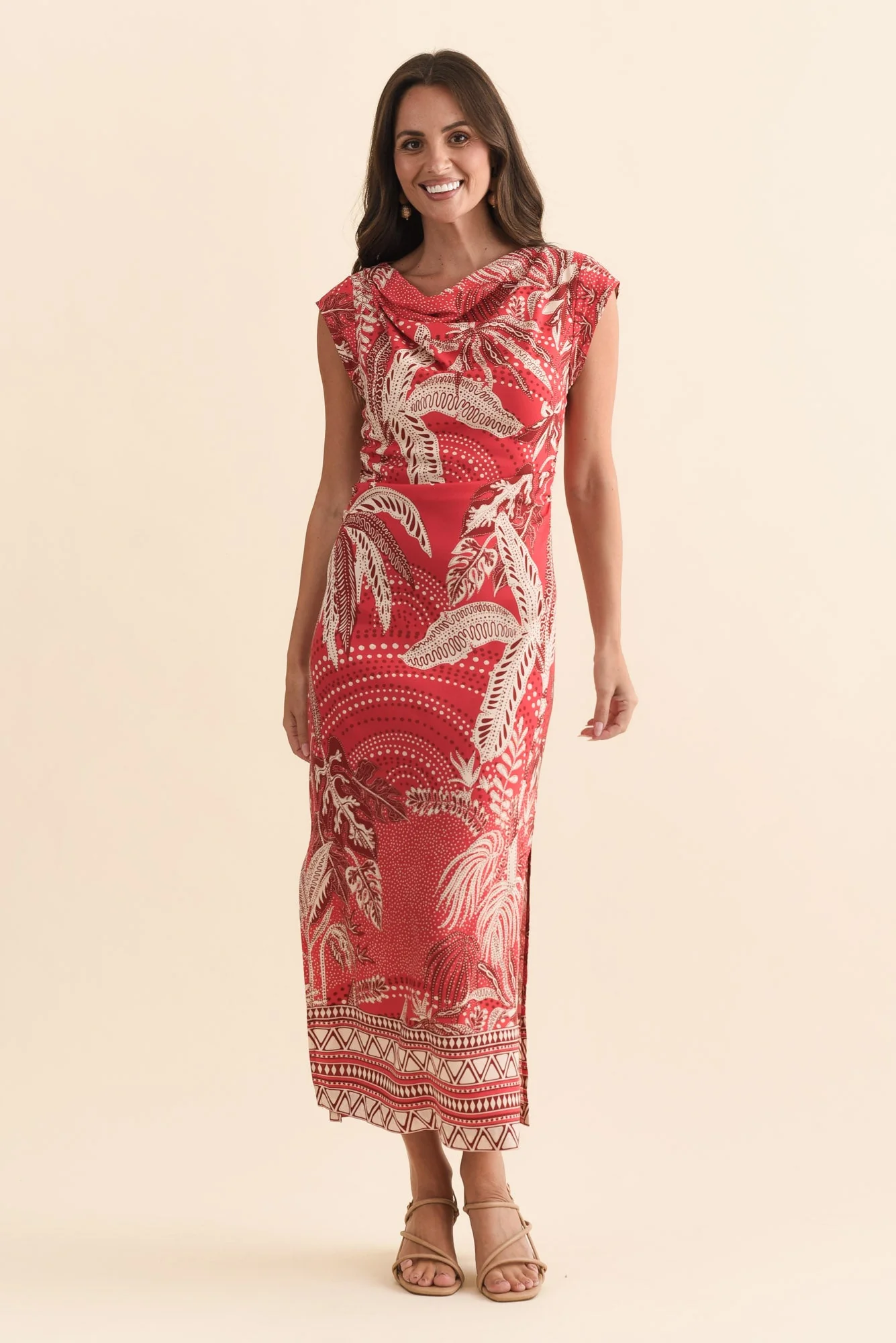 Monique Red Palm Midi Dress - Image 2