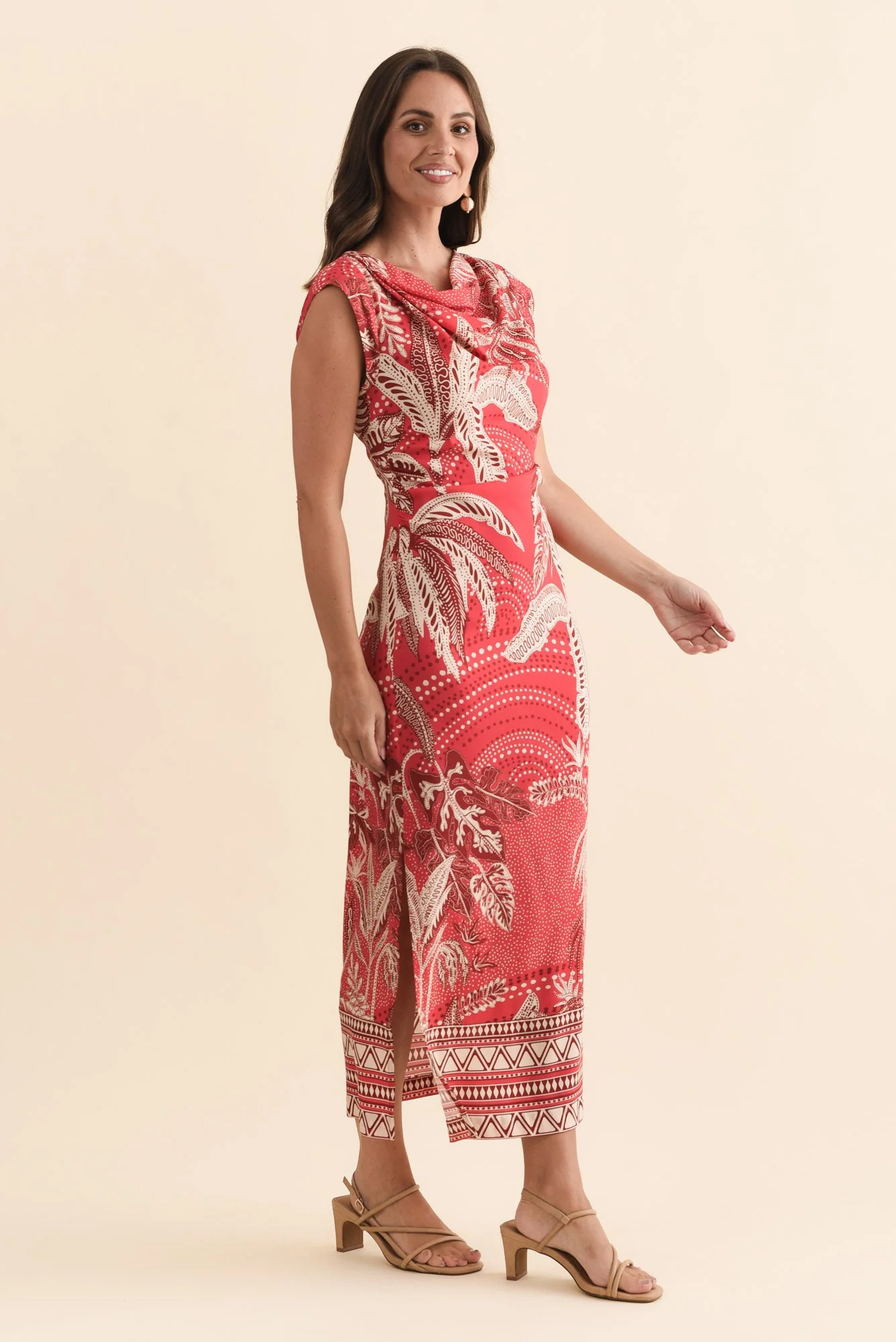 Monique Red Palm Midi Dress - Image 3