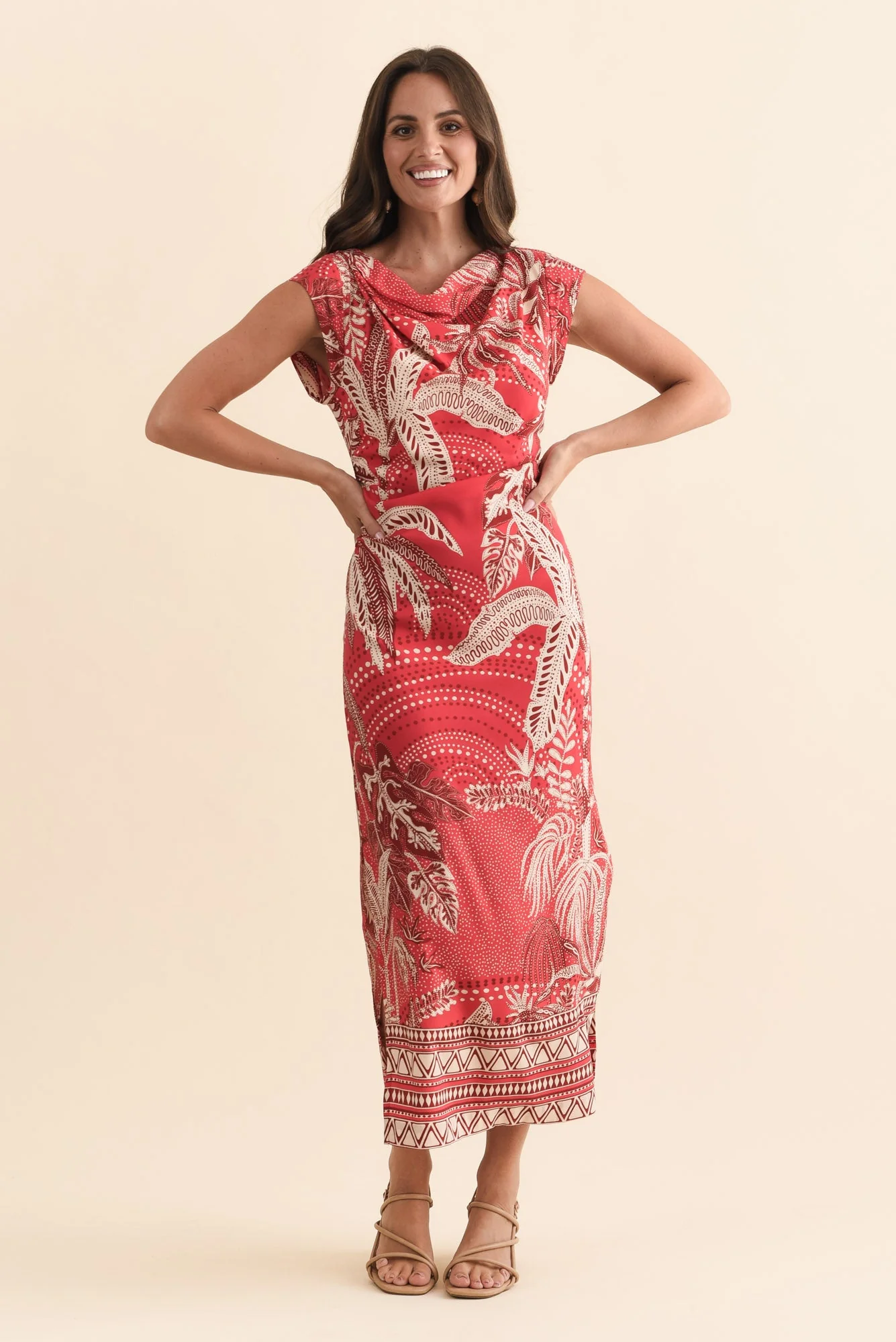 Monique Red Palm Midi Dress - Image 6
