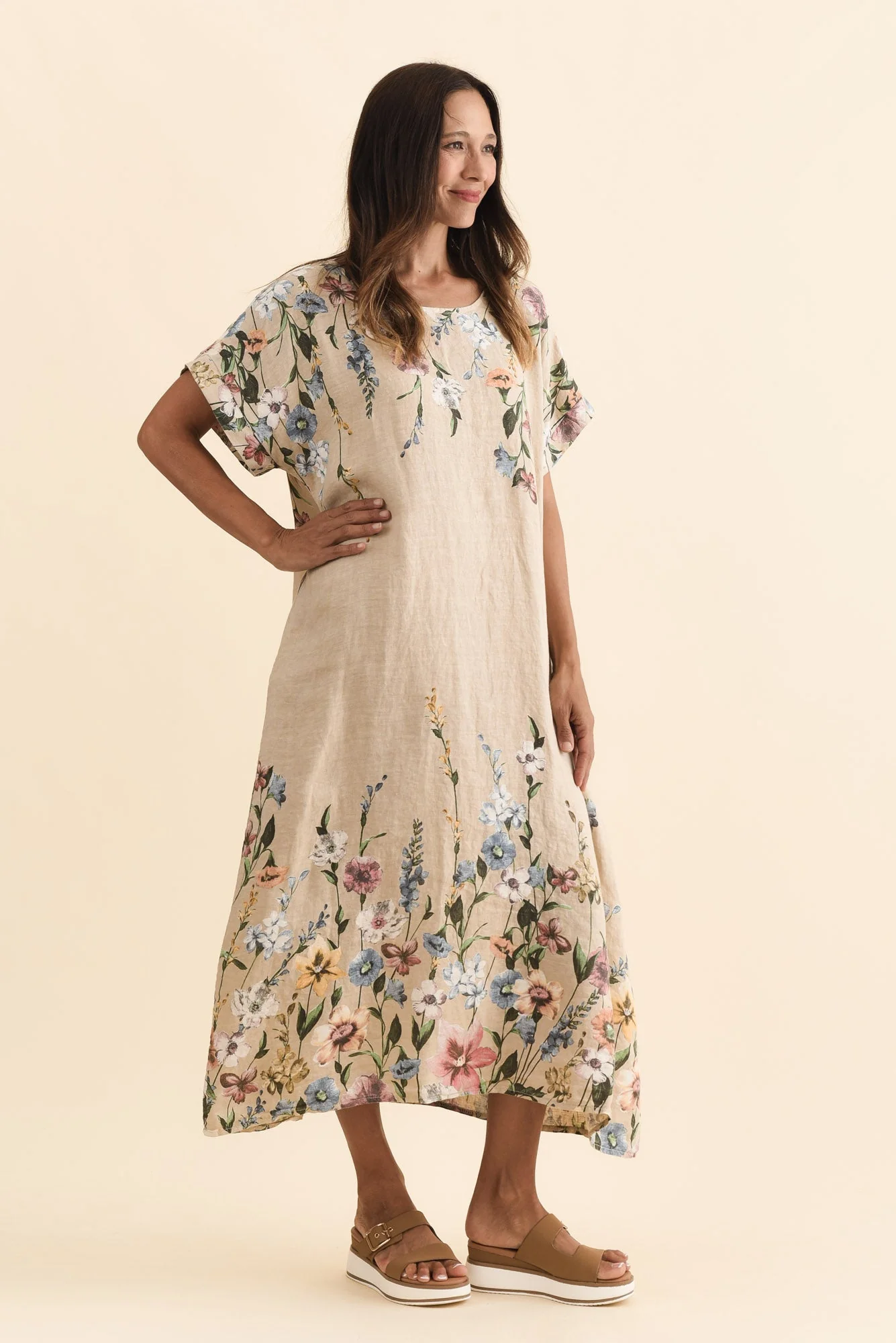 Morrison Beige Floral Linen Pocket Dress - Image 3