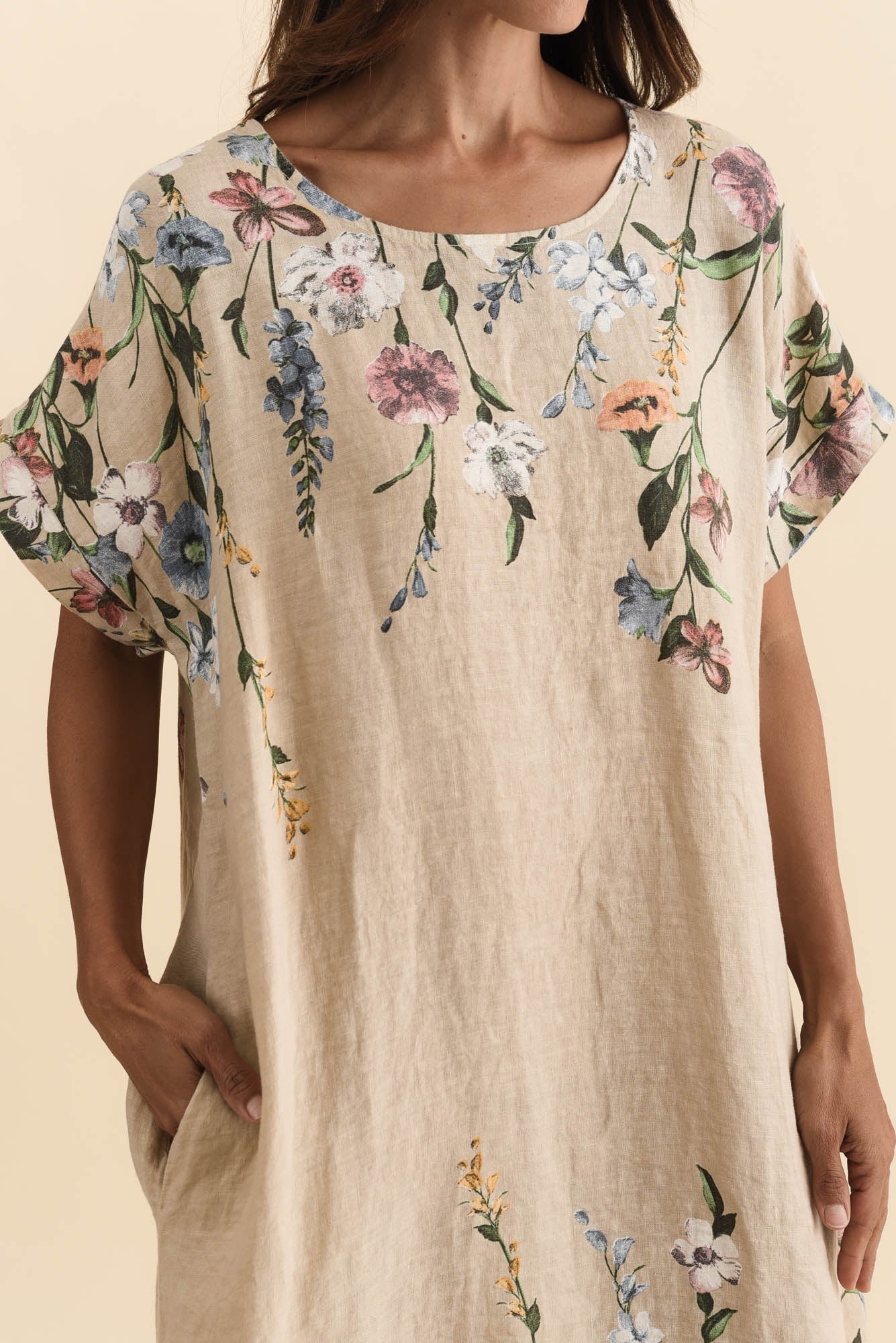Morrison Beige Floral Linen Pocket Dress - Image 5