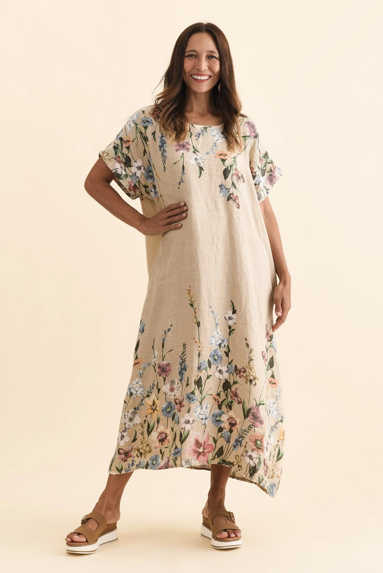Morrison Beige Floral Linen Pocket Dress - Image 6