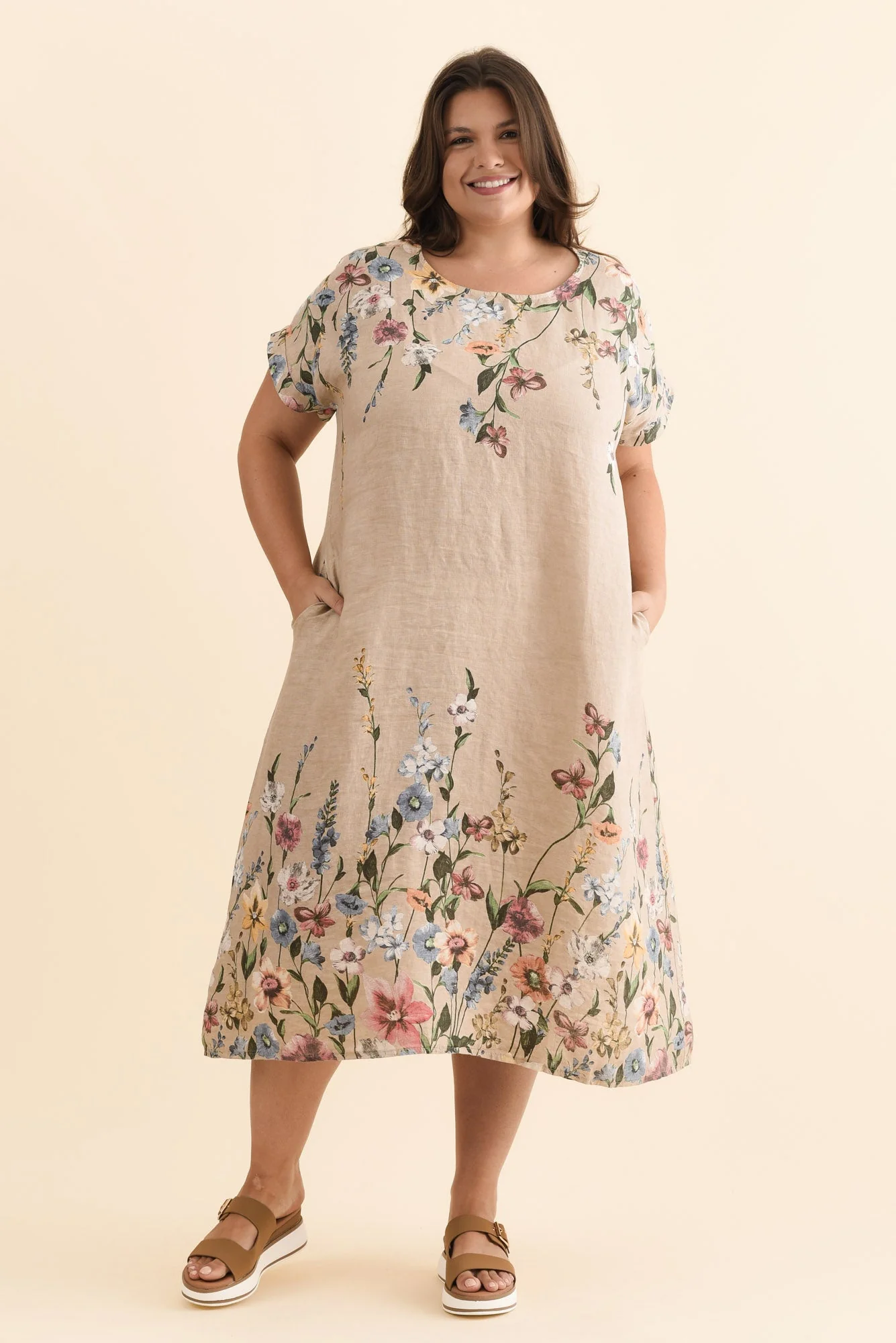 Morrison Beige Floral Linen Pocket Dress - Image 7