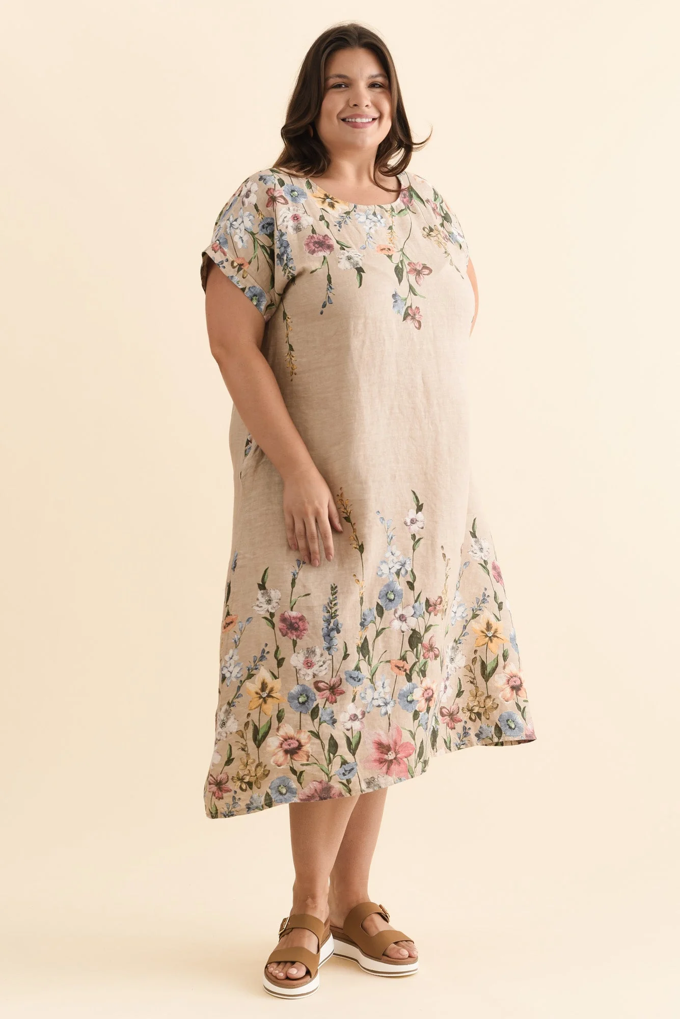Morrison Beige Floral Linen Pocket Dress - Image 8