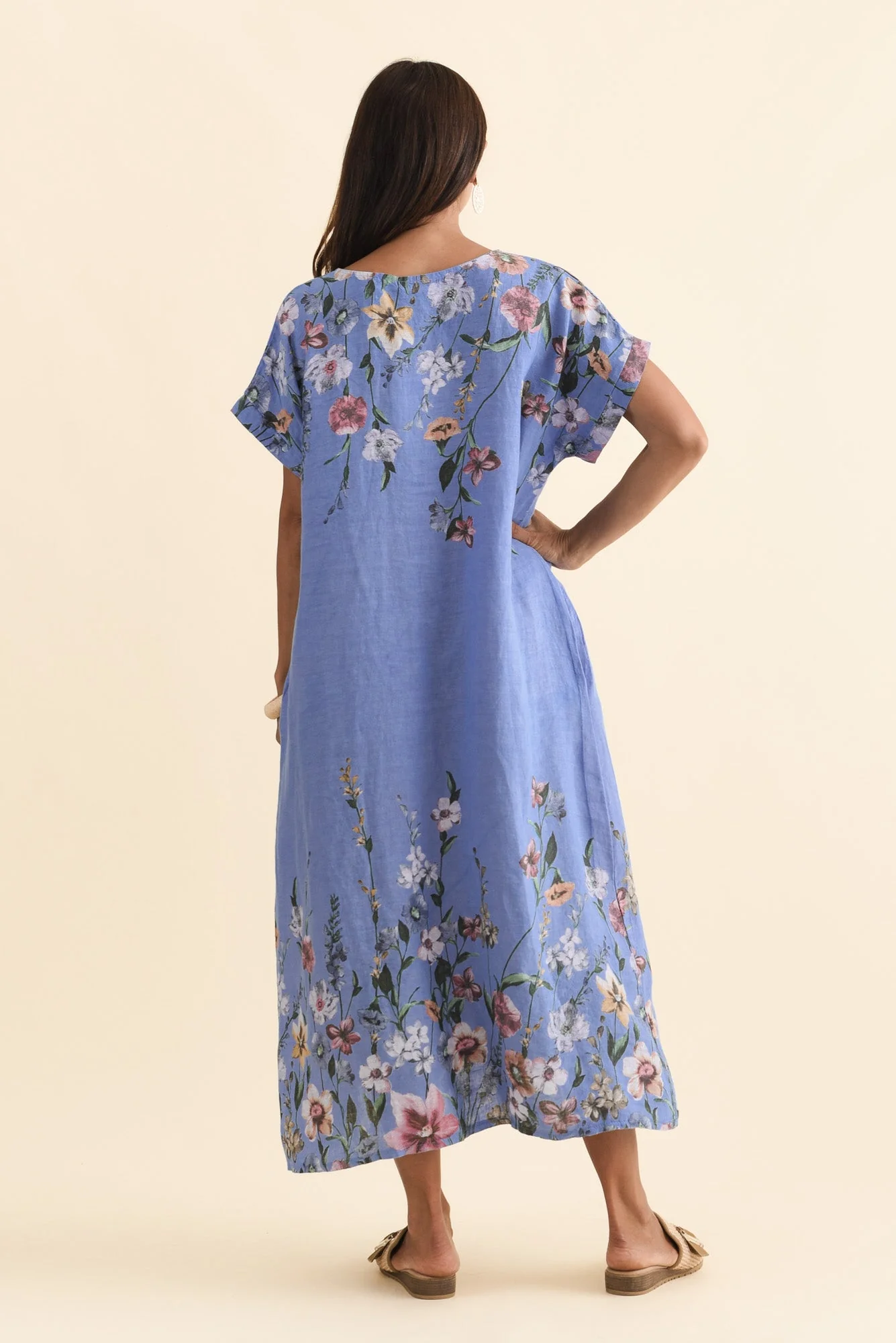 Morrison Blue Floral Linen Pocket Dress - Image 4
