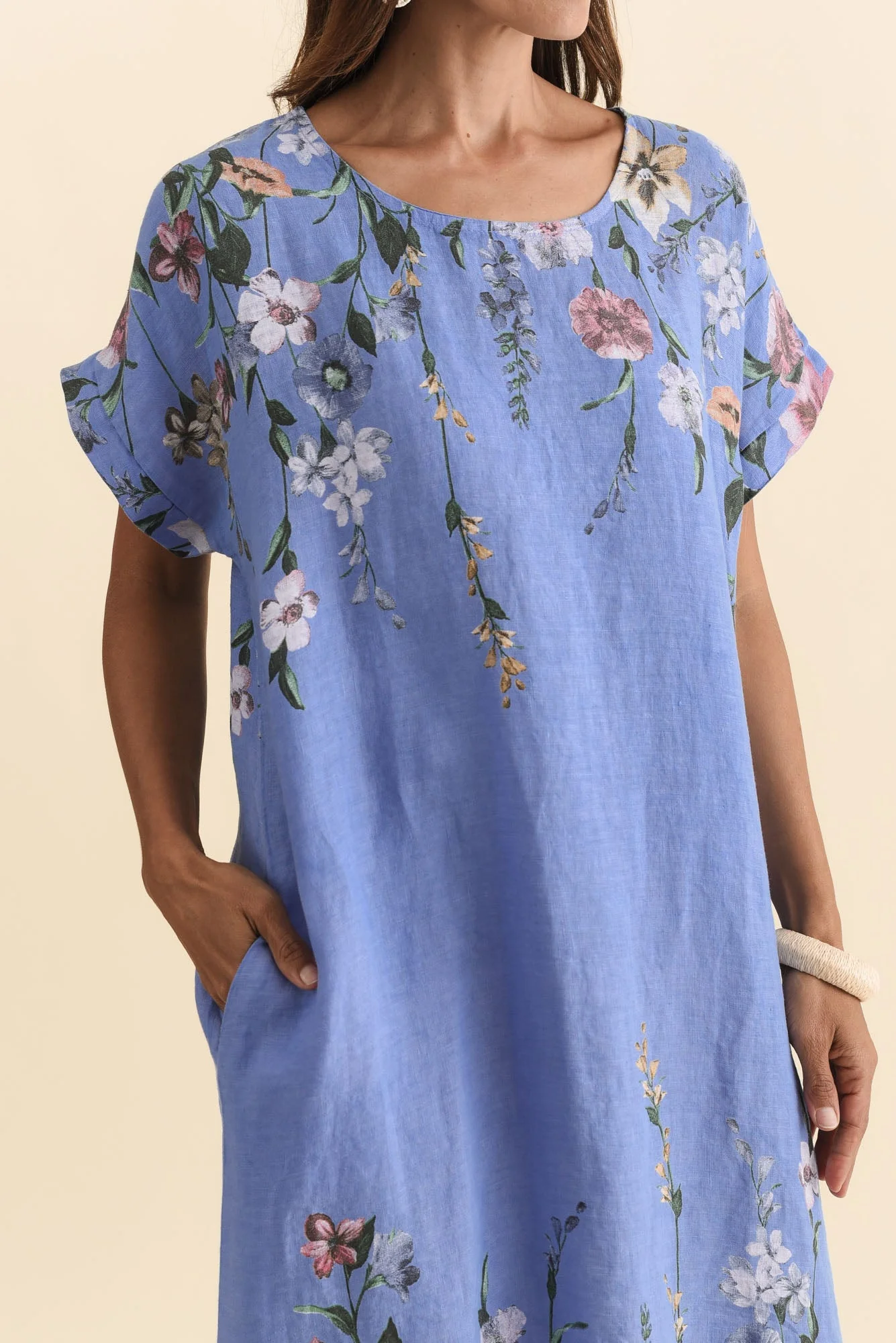 Morrison Blue Floral Linen Pocket Dress - Image 5