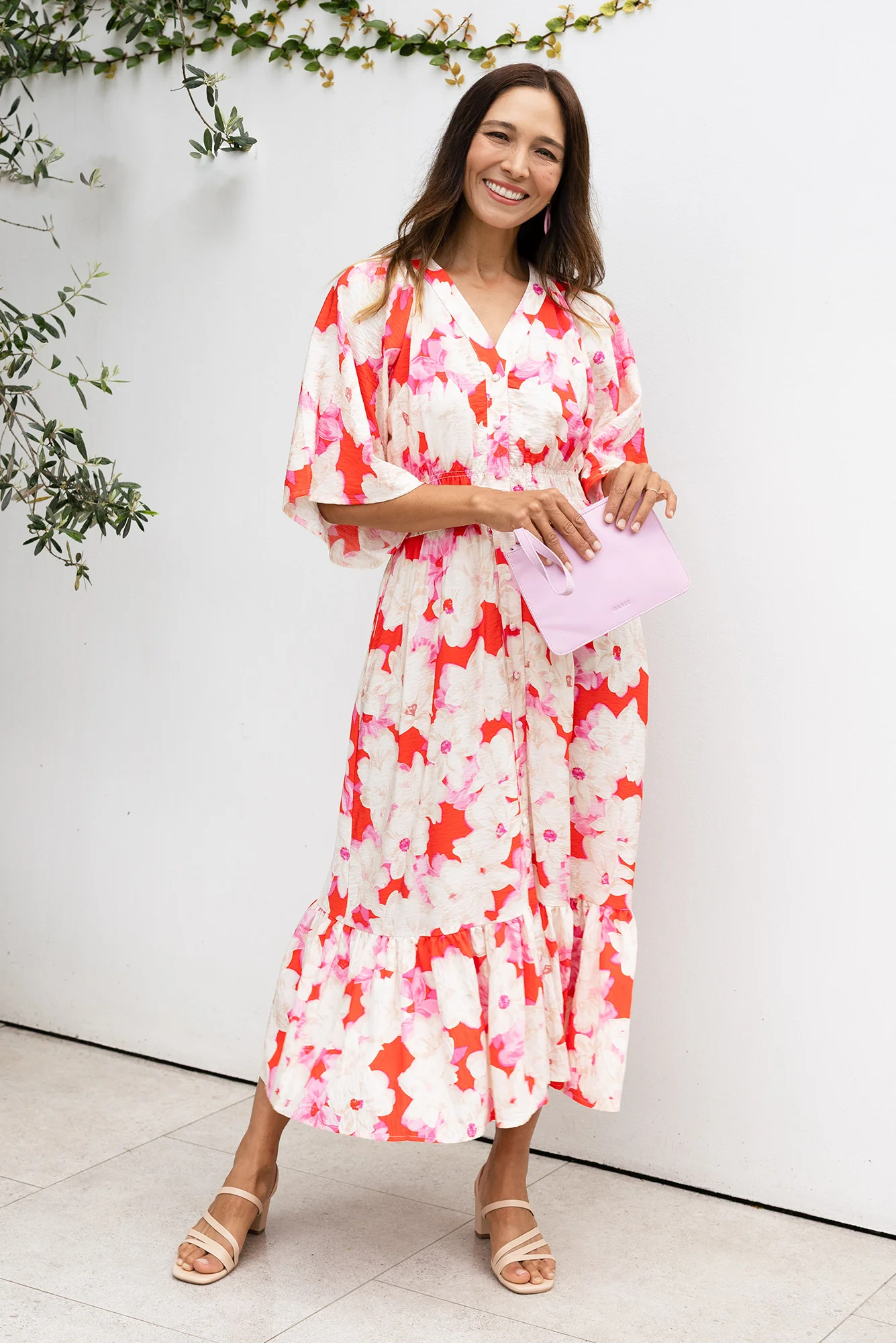 Moxie Red Floral Button Dress