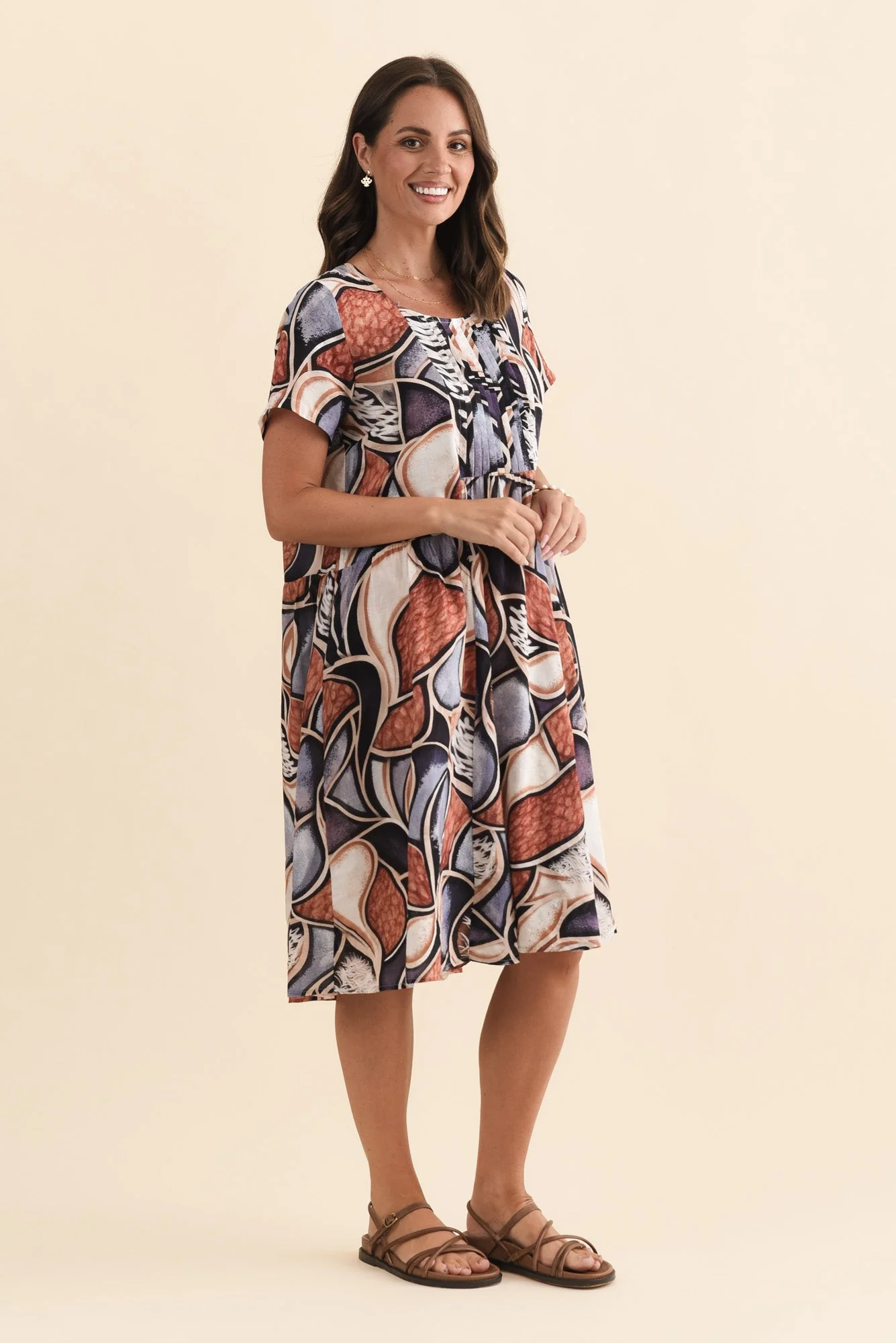 Murano Blue Abstract Cotton Dress - Image 3
