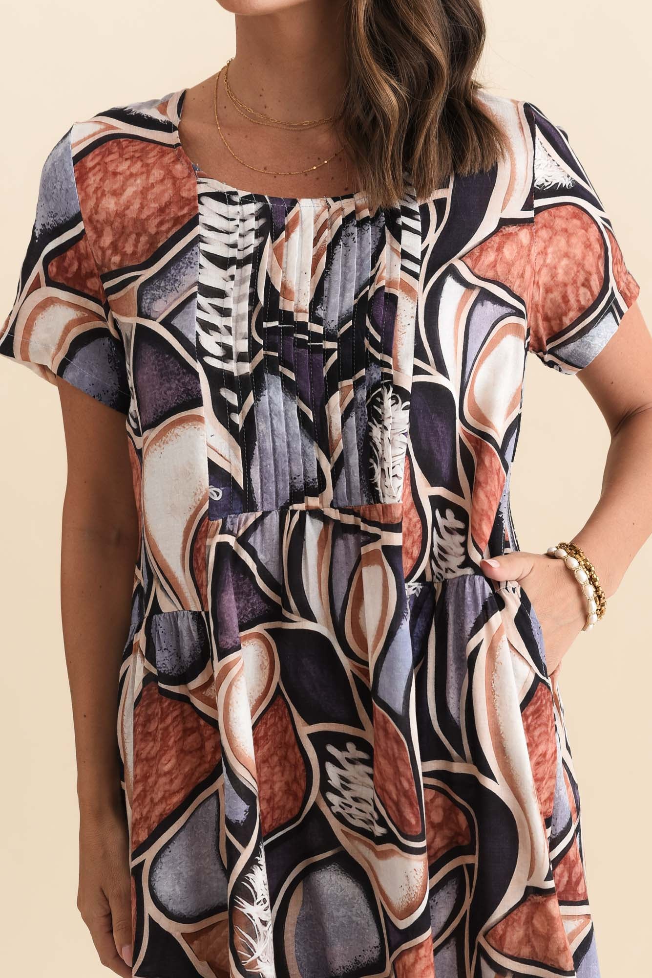 Murano Blue Abstract Cotton Dress - Image 5