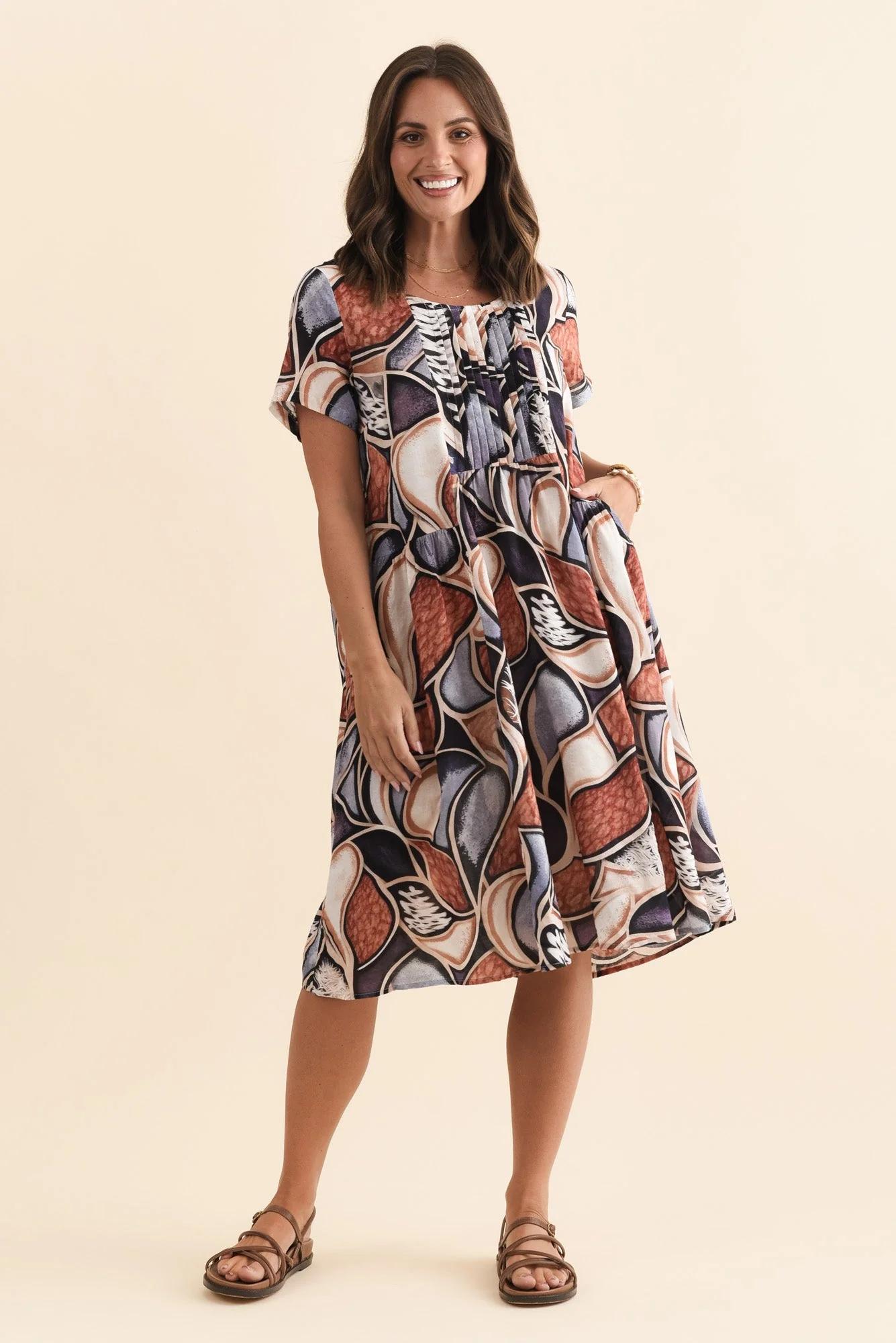 Murano Blue Abstract Cotton Dress - Image 6