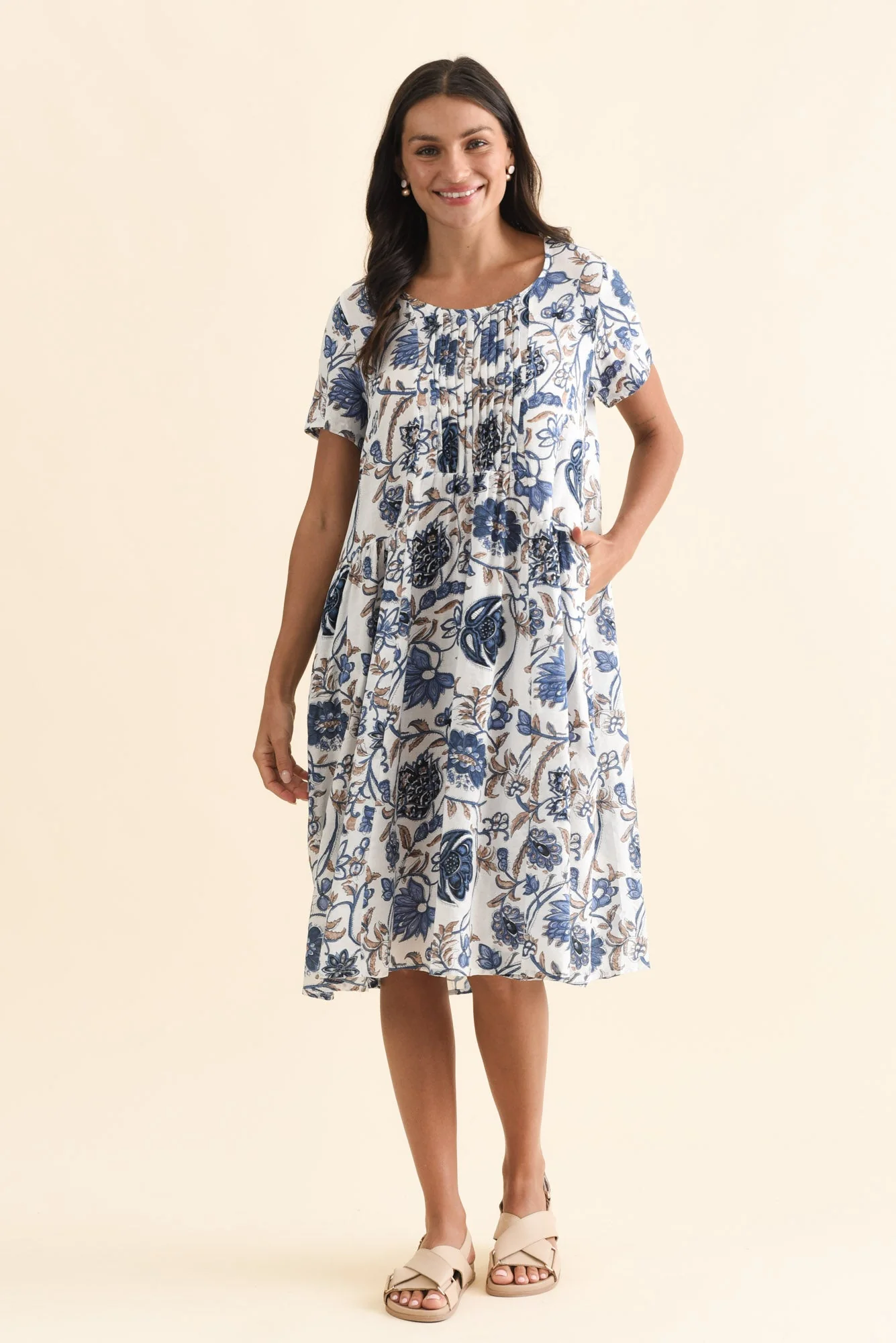 Murano Blue Botanical Cotton Dress - Image 2