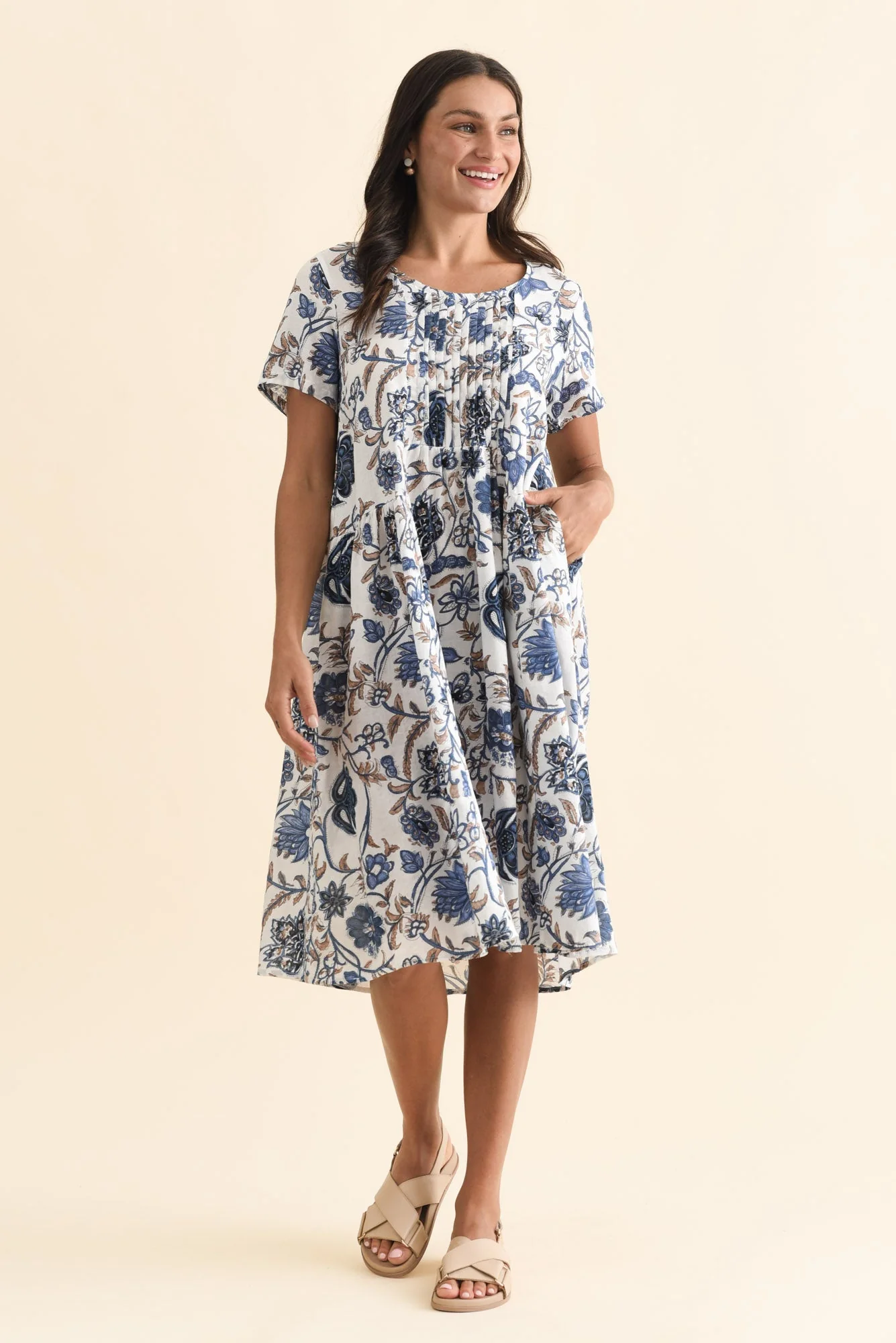 Murano Blue Botanical Cotton Dress - Image 3
