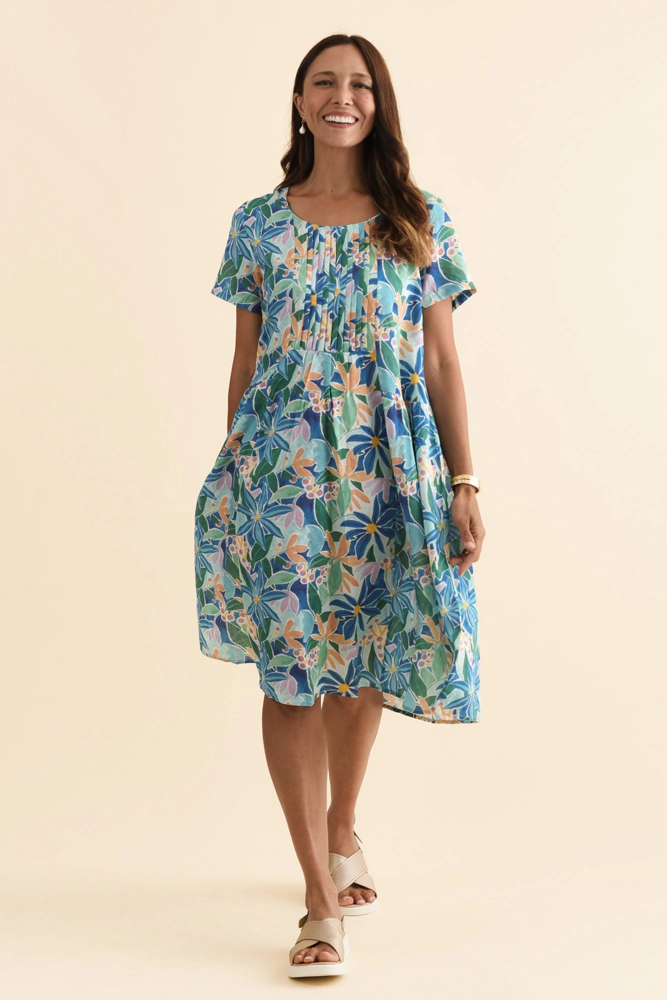 Murano Blue Floral Cotton Dress