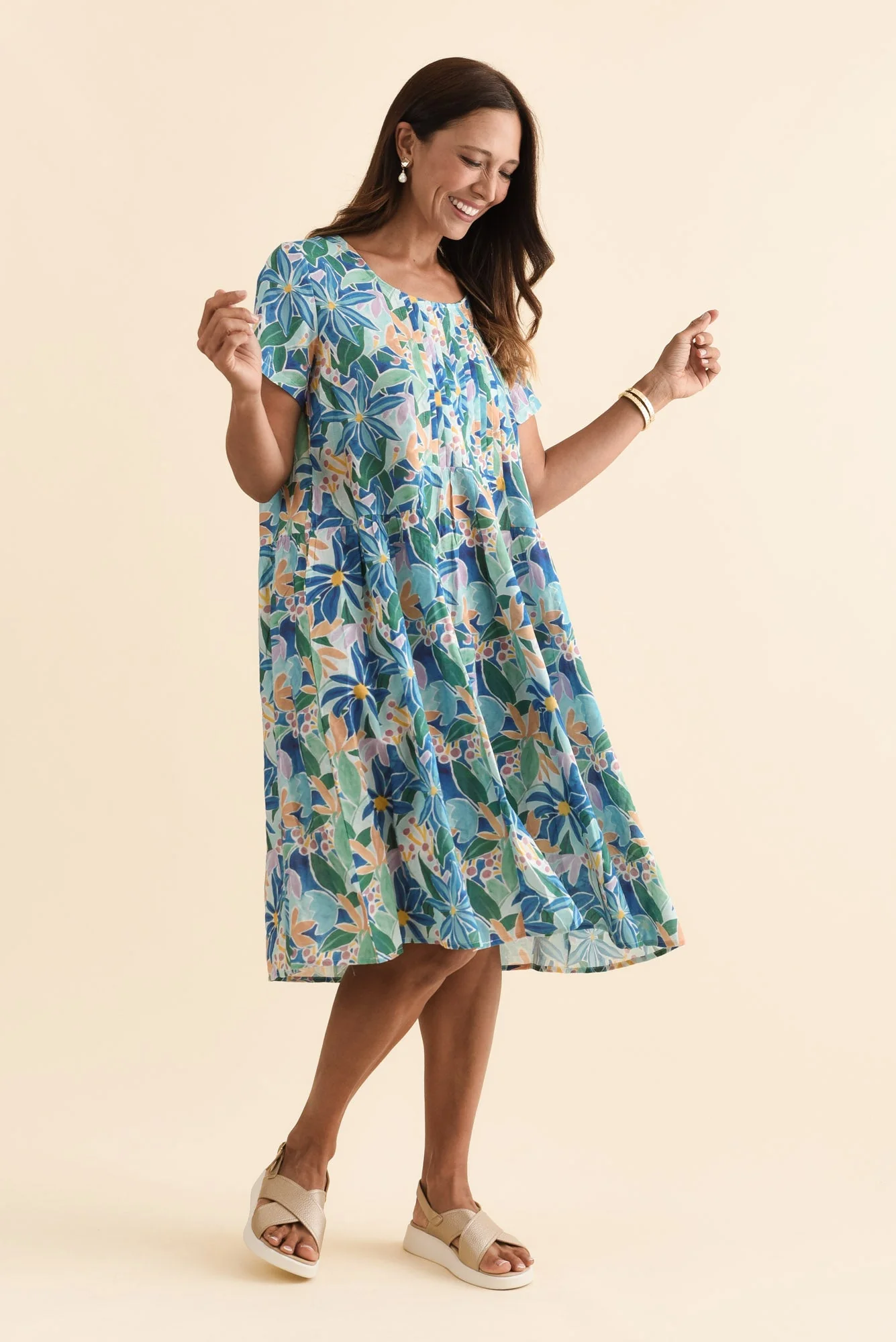 Murano Blue Floral Cotton Dress - Image 2