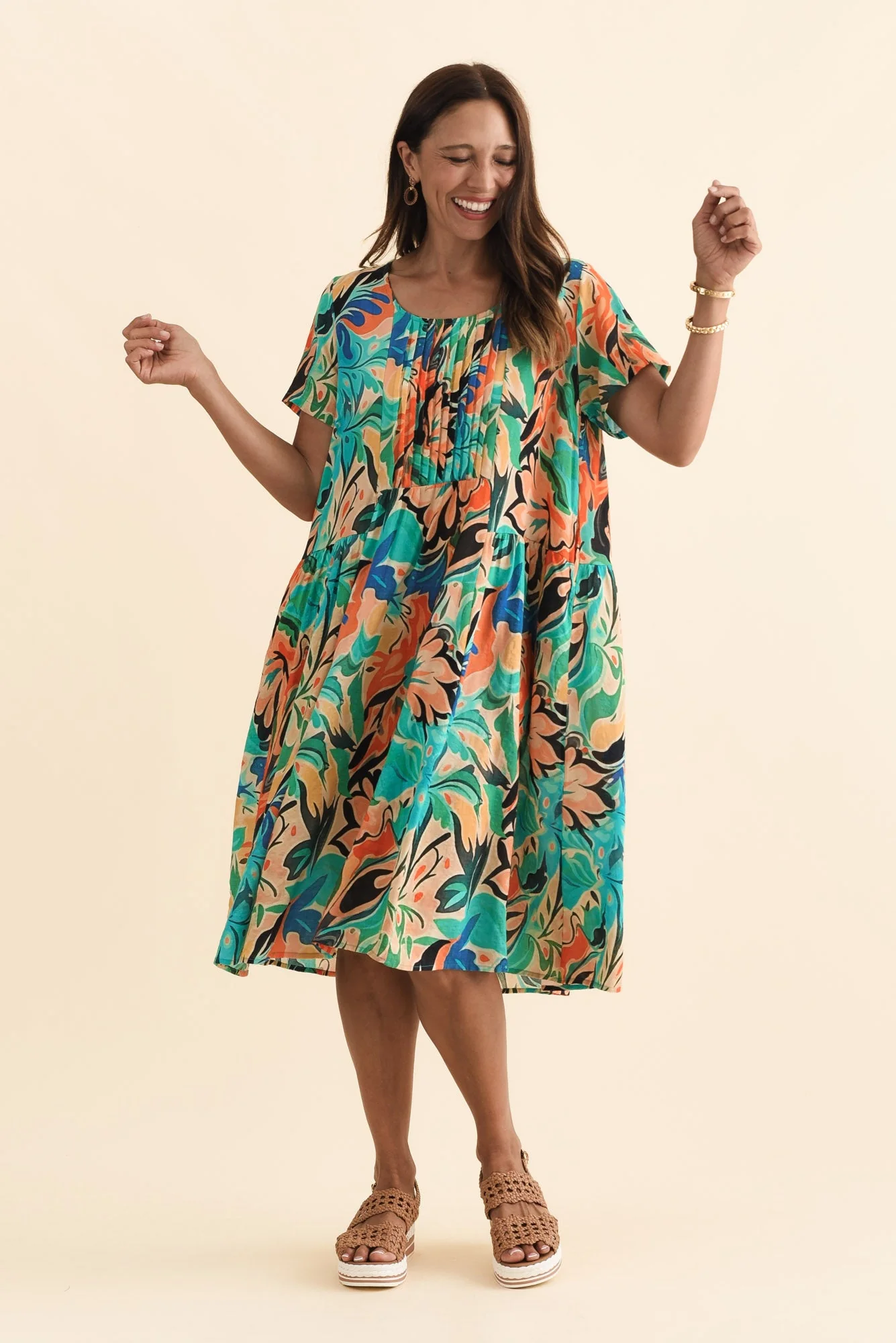 Murano Green Garden Cotton Dress - Image 3