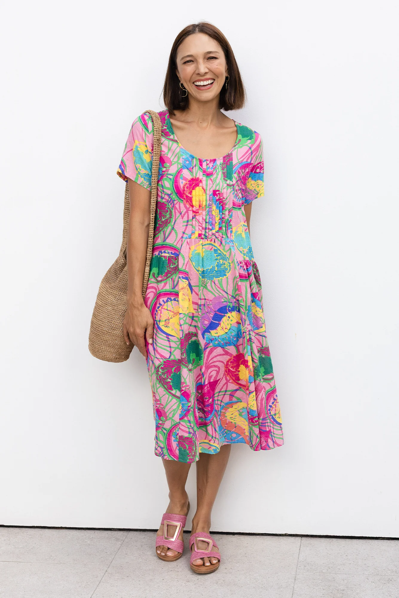 Murano Pink Tropical Cotton Dress