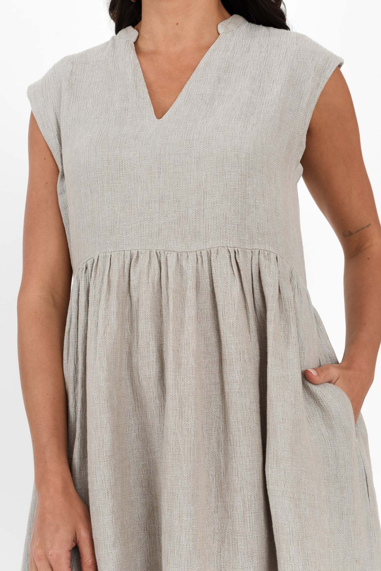 Myra Grey Linen Midi Dress - Image 5