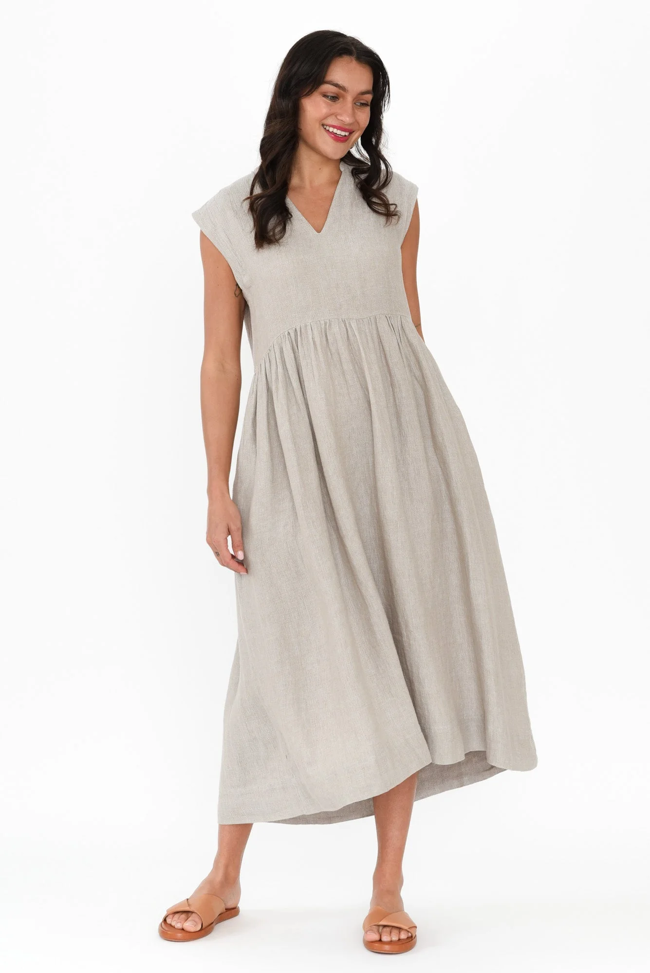 Myra Grey Linen Midi Dress - Image 6