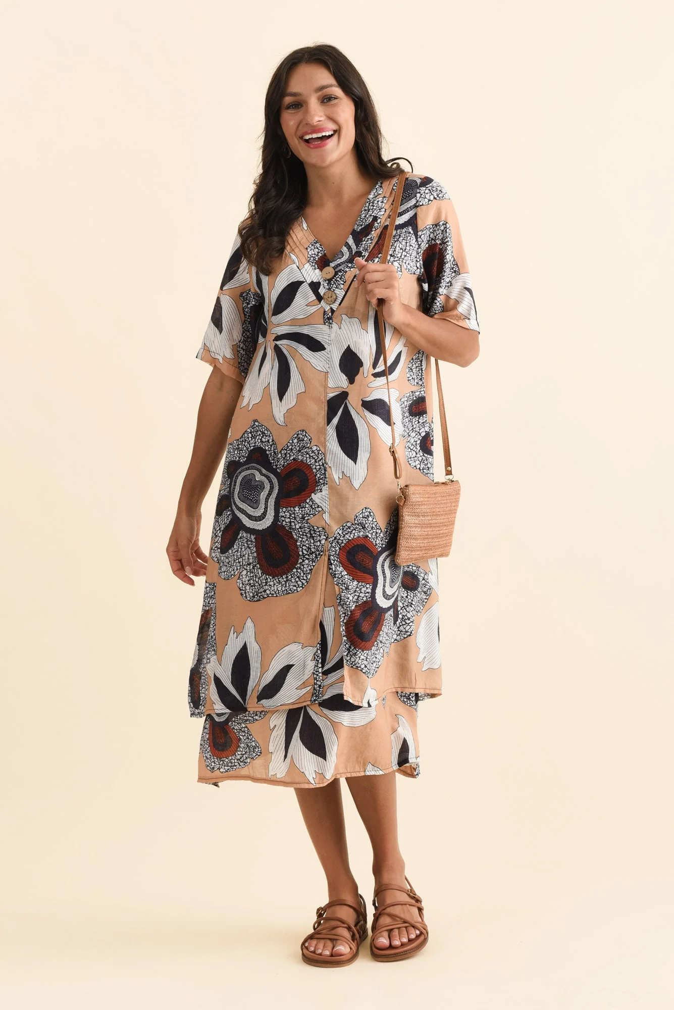 Nala Beige Flower Layers Dress