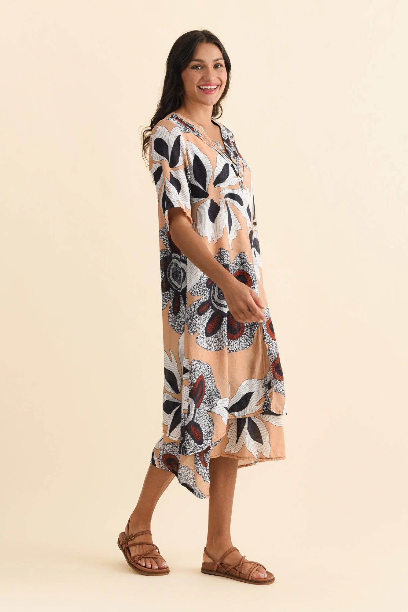 Nala Beige Flower Layers Dress - Image 3