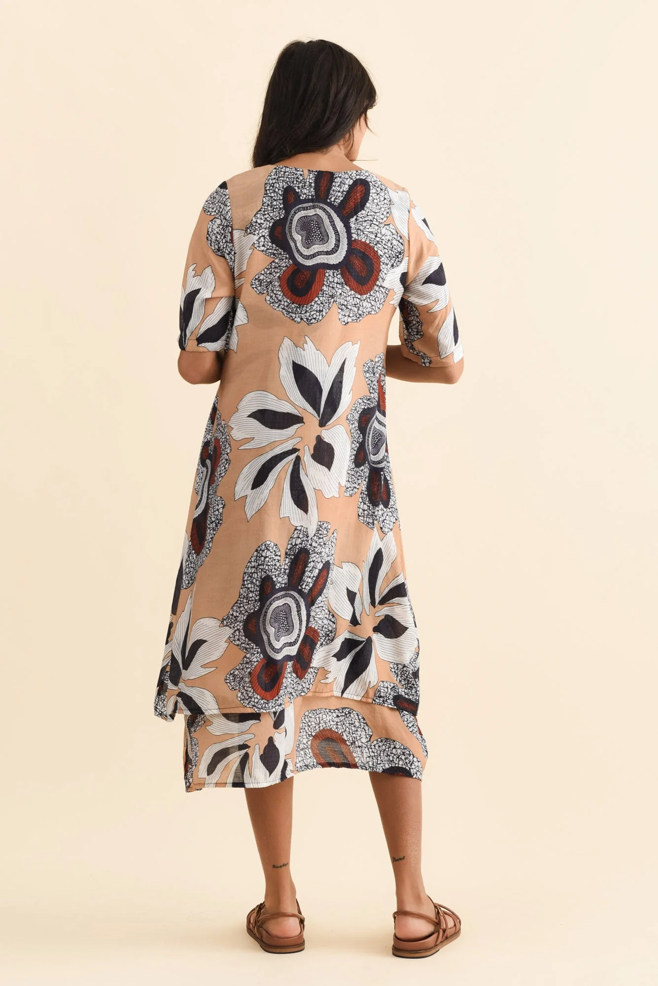 Nala Beige Flower Layers Dress - Image 4