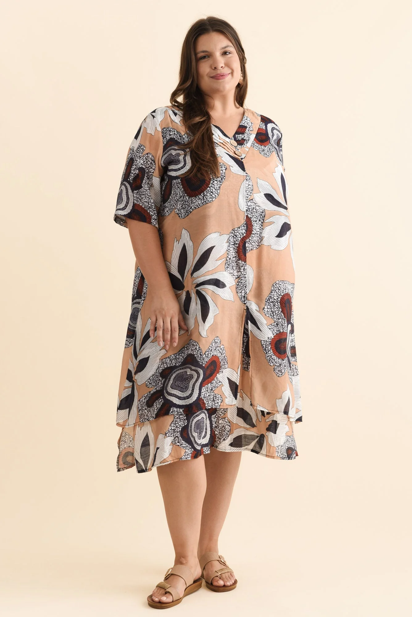 Nala Beige Flower Layers Dress - Image 7