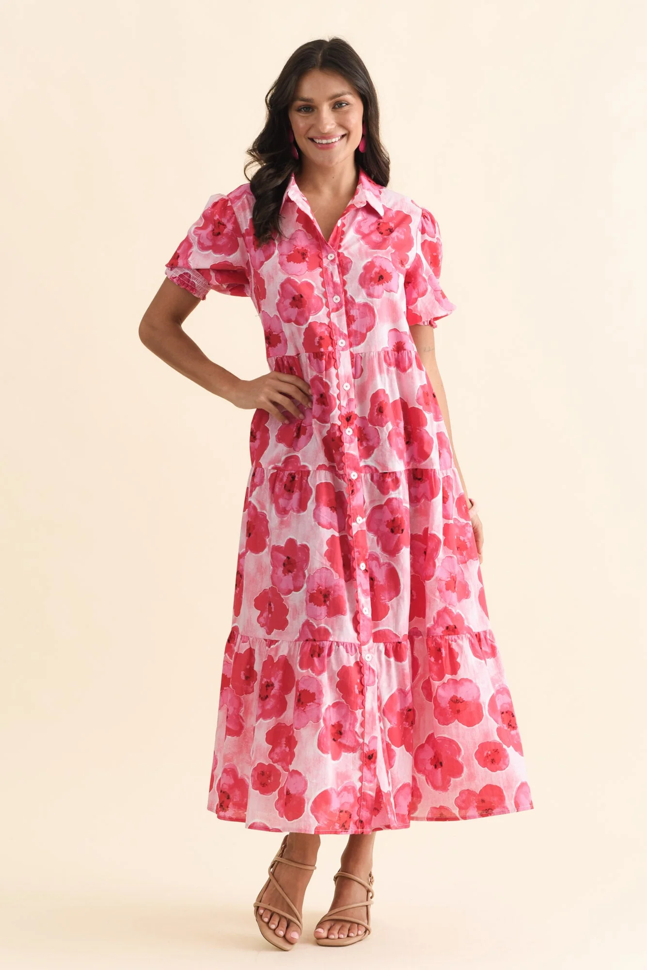 Nancy Pink Floral Cotton Tie Dress