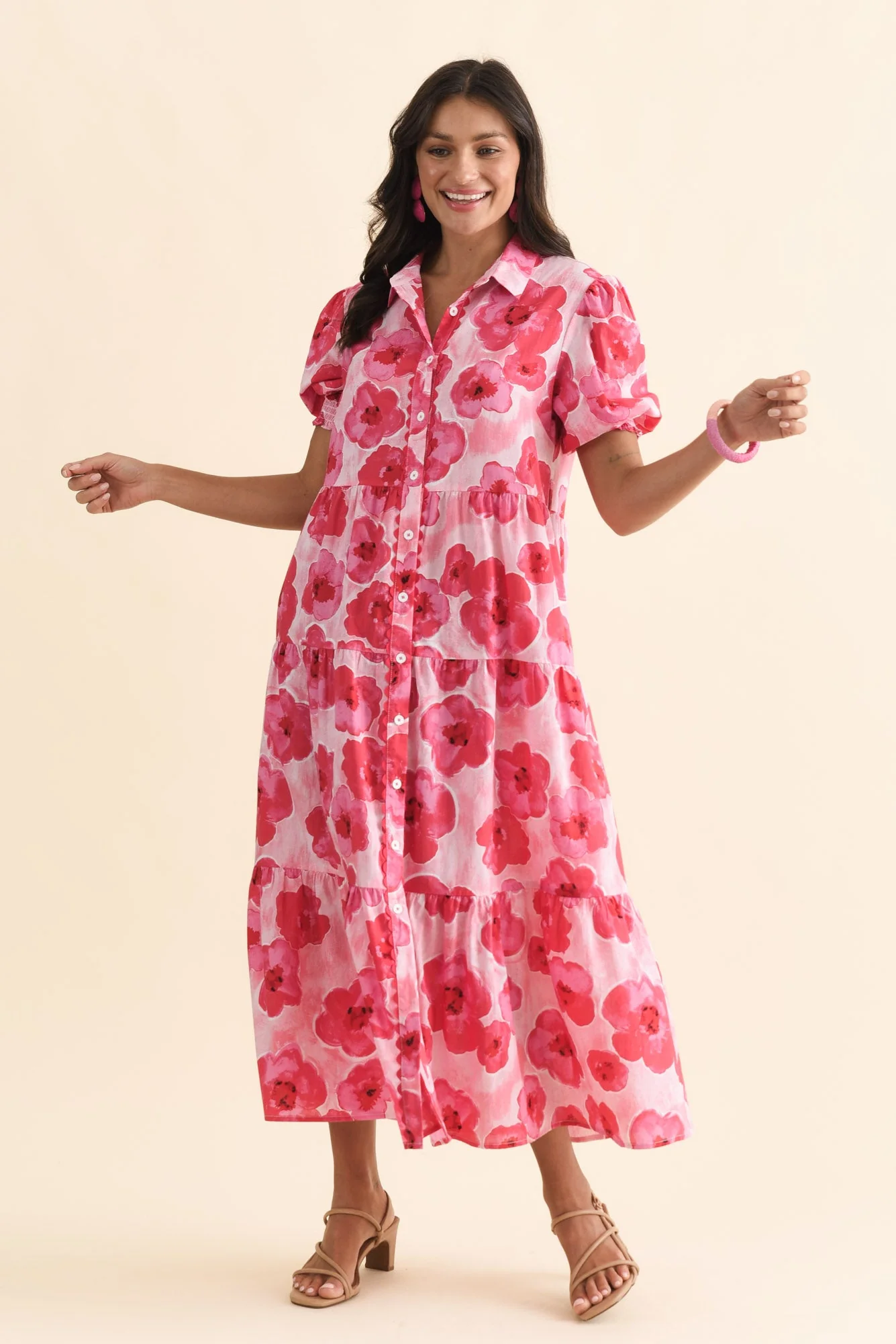 Nancy Pink Floral Cotton Tie Dress - Image 2