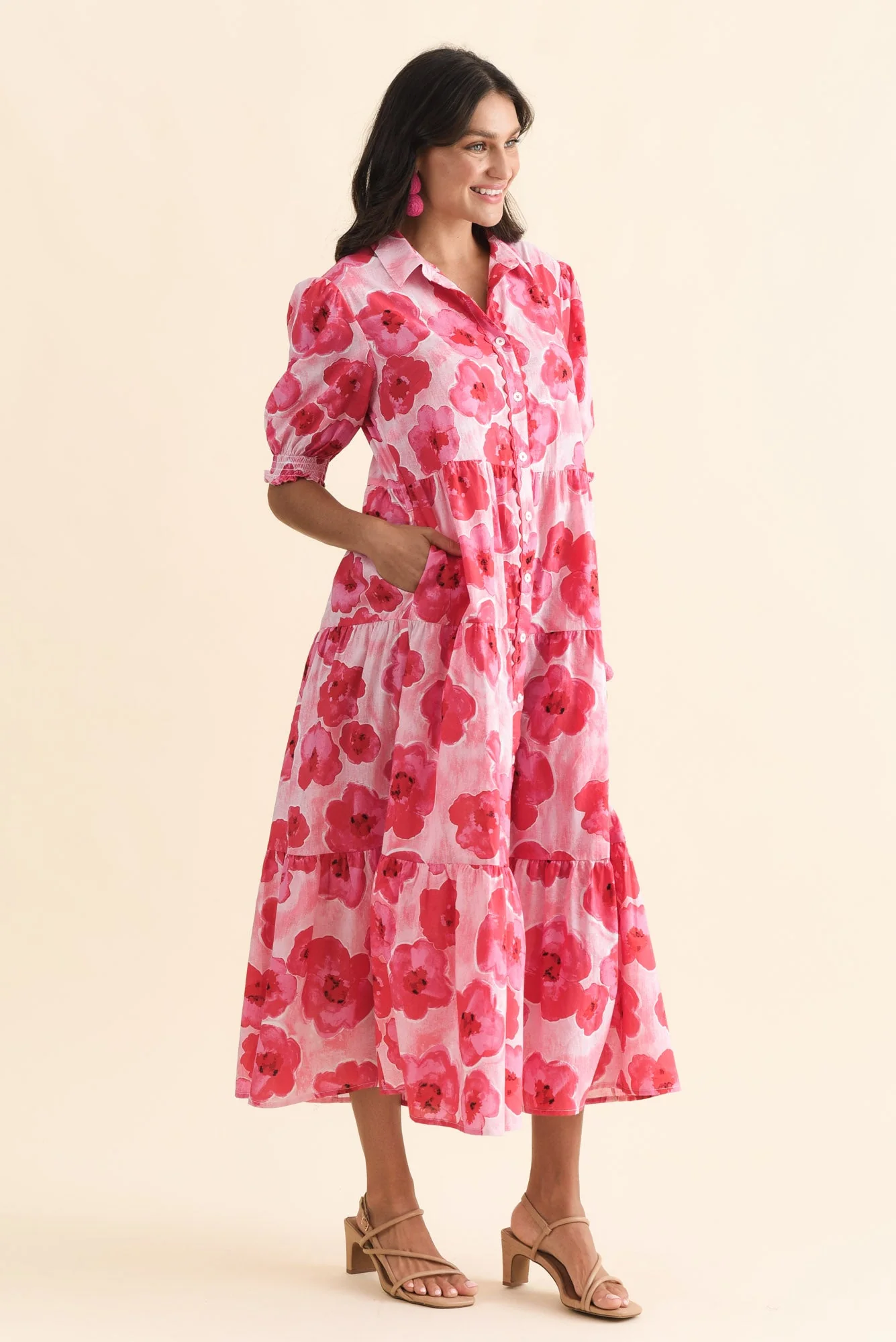 Nancy Pink Floral Cotton Tie Dress - Image 3