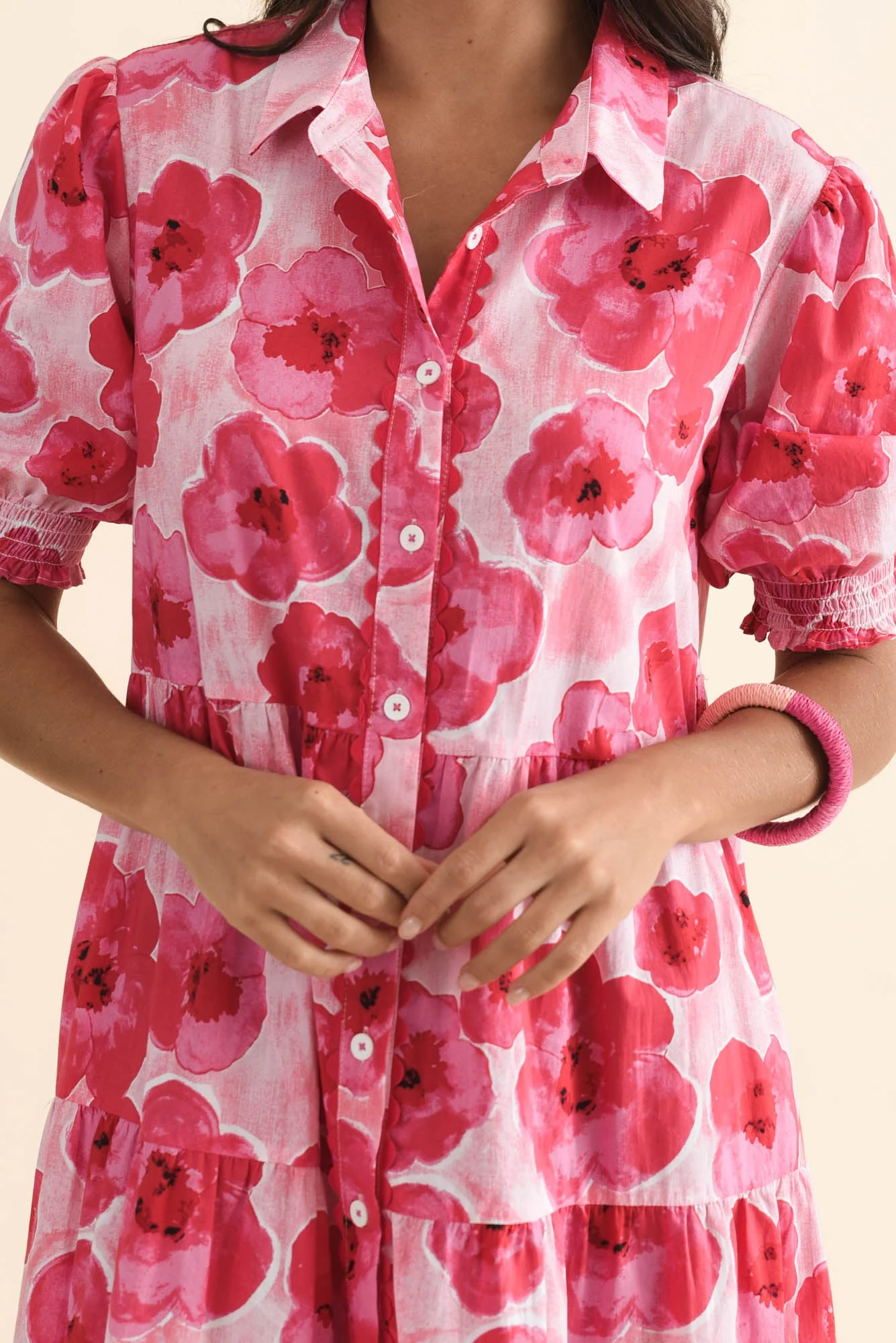 Nancy Pink Floral Cotton Tie Dress - Image 5