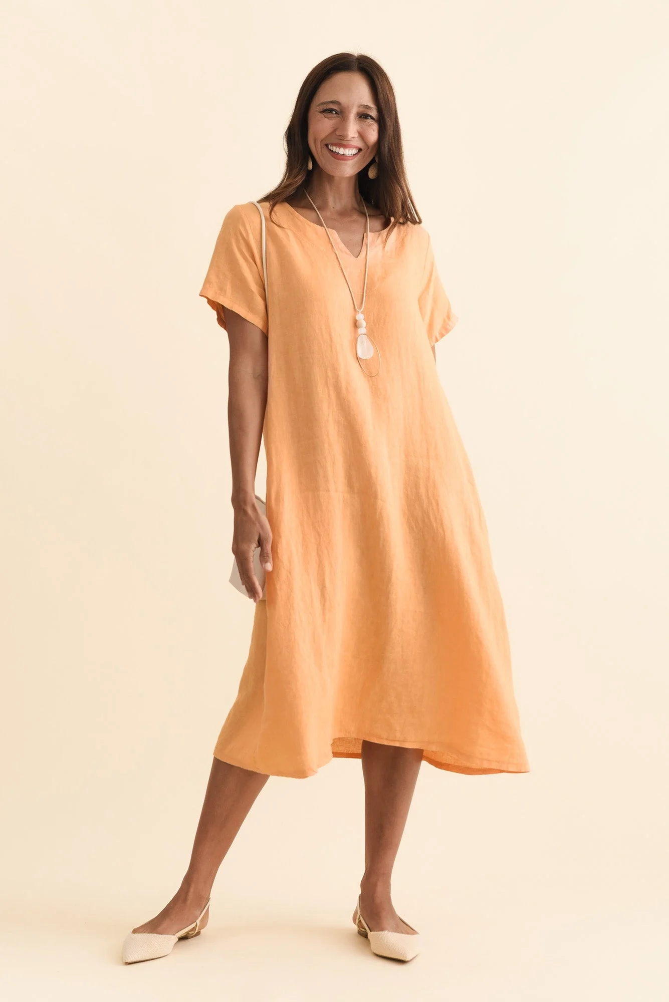 Nara Peach Linen Pocket Dress