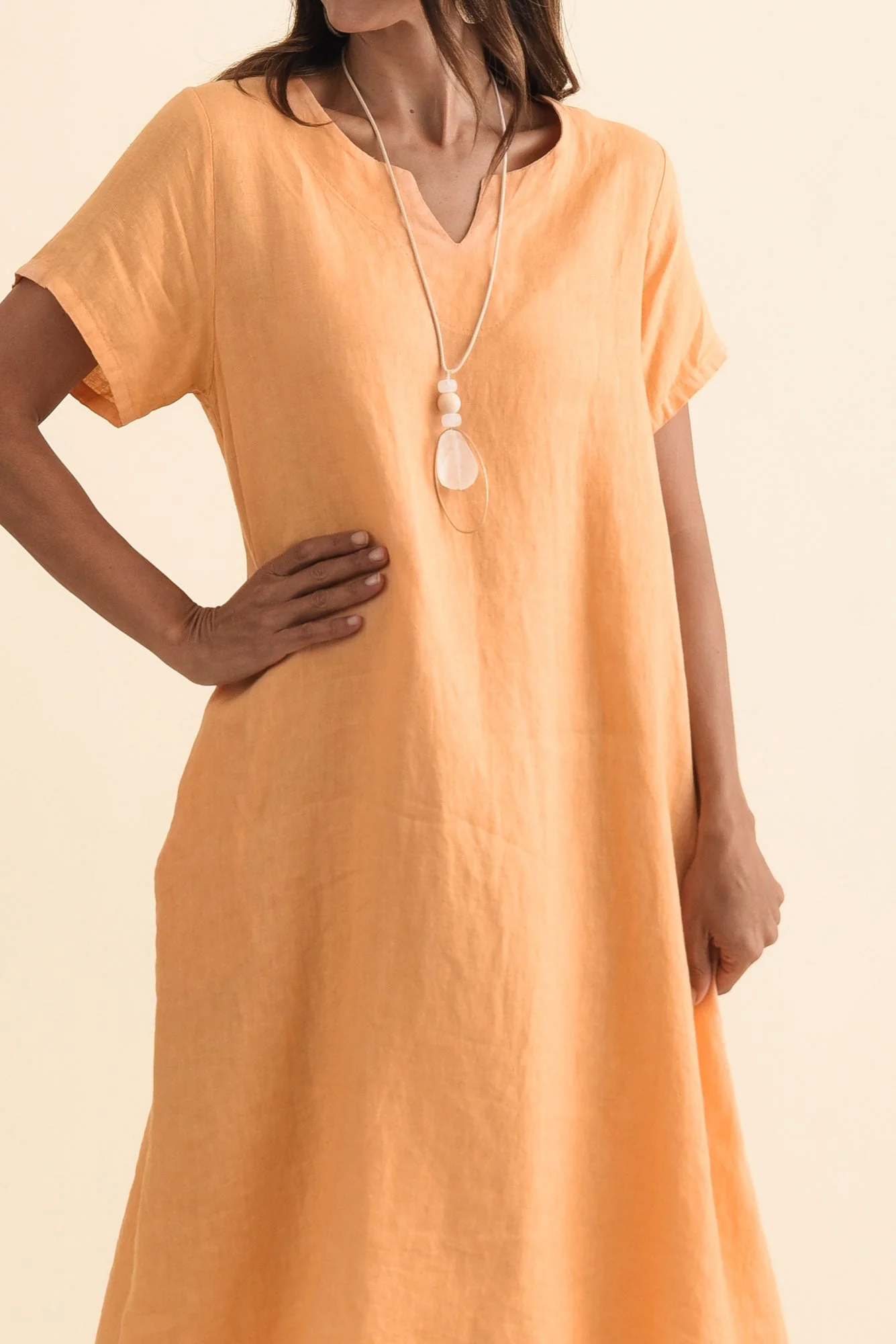 Nara Peach Linen Pocket Dress - Image 5