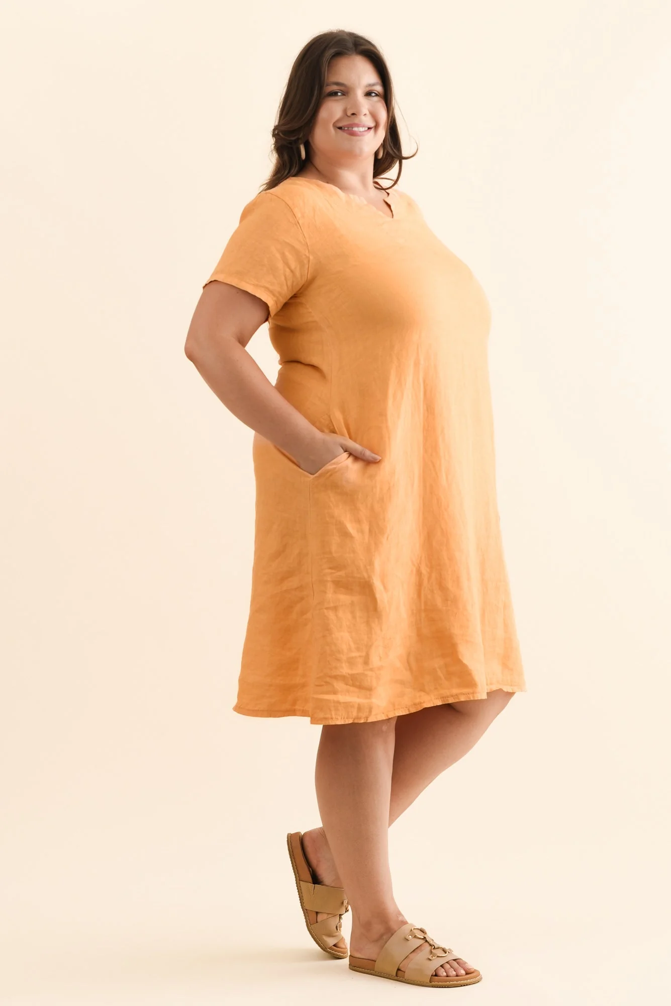 Nara Peach Linen Pocket Dress - Image 9