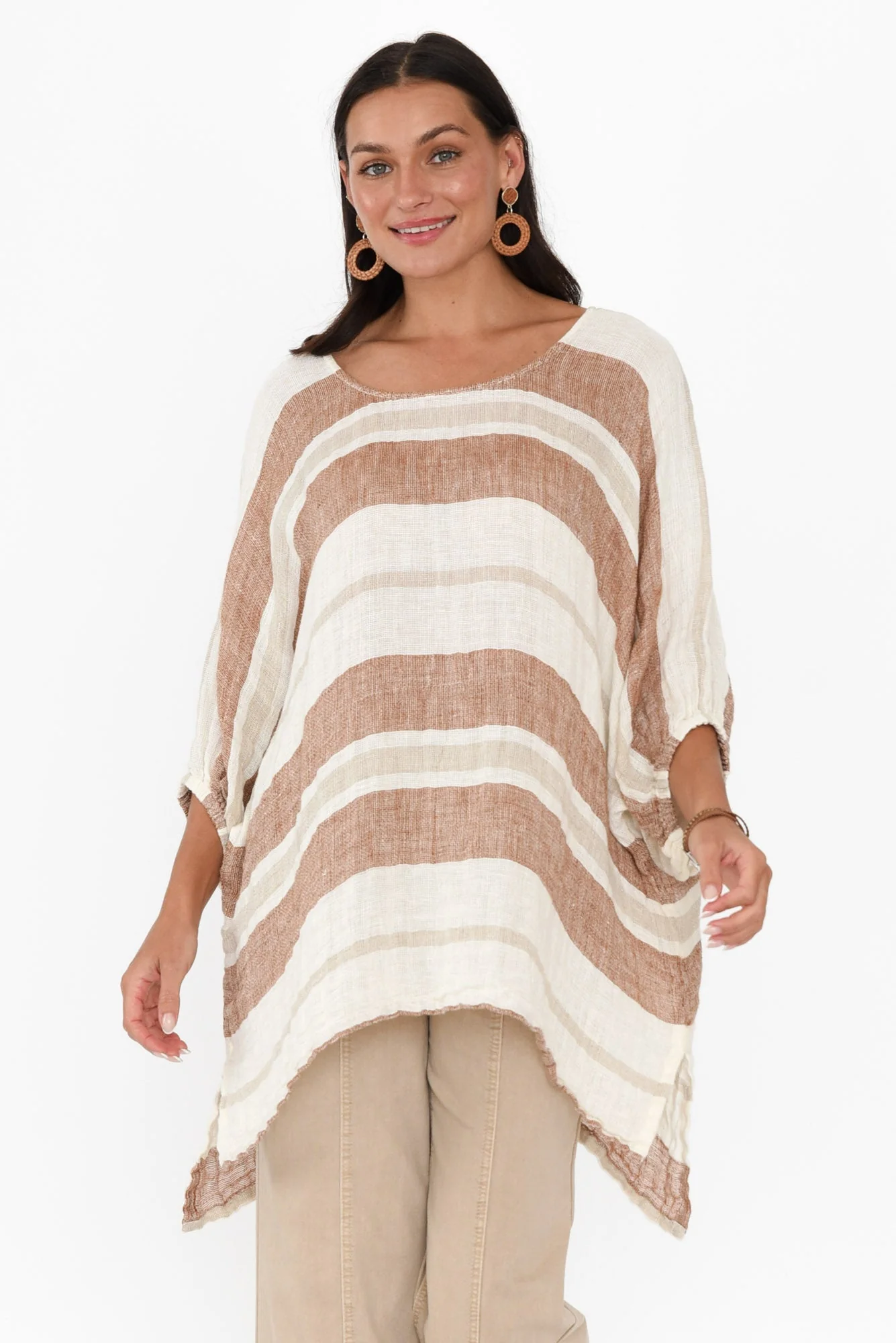 Nassau Terracotta Stripe Linen Top