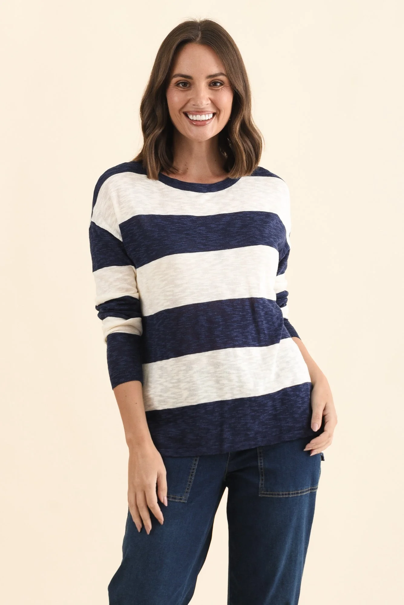 Natasha Dark Navy Stripe Knit Top - Image 2